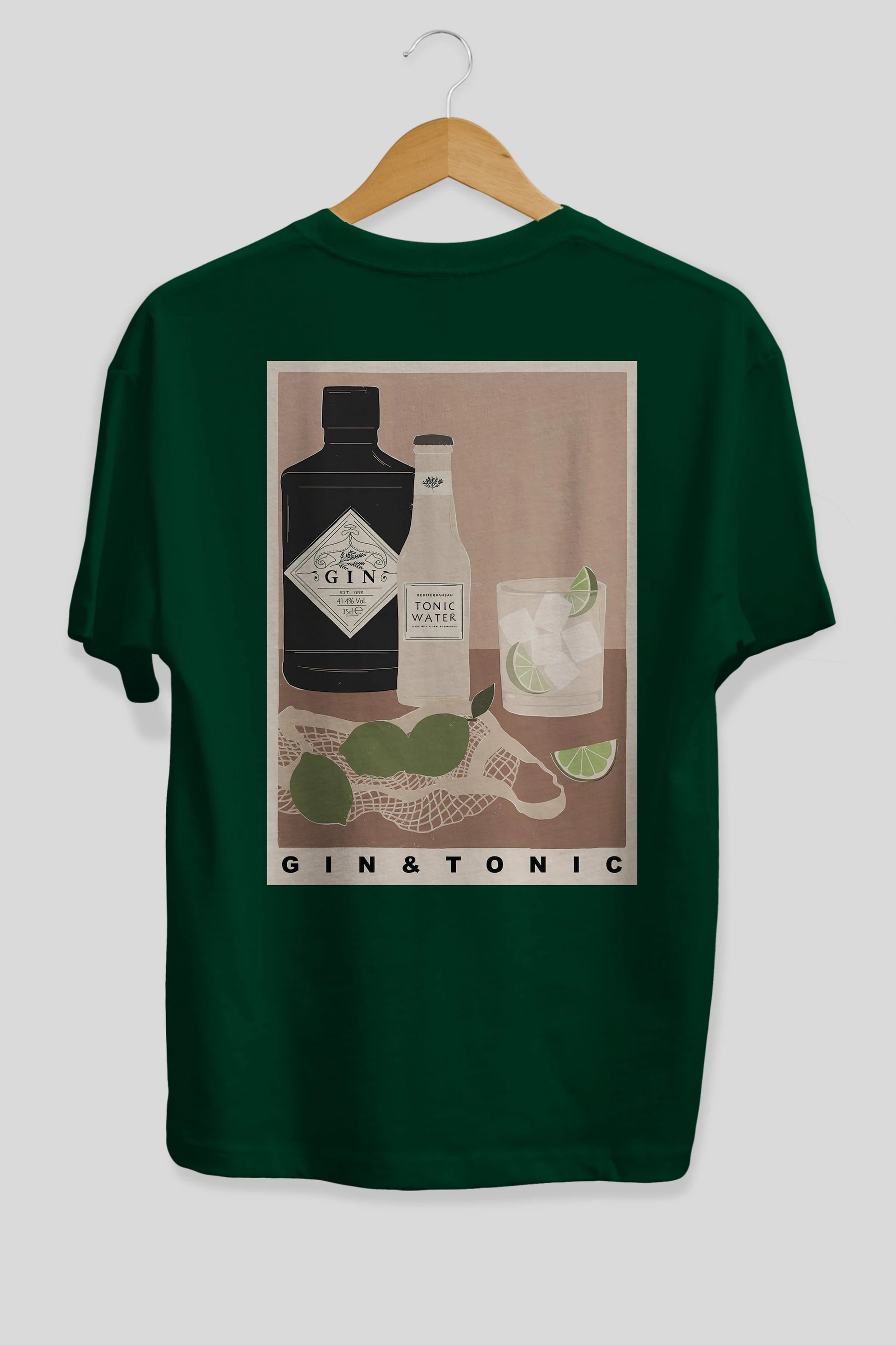 Gin Tonic Arka Baskılı Oversize t-shirt Erkek Kadın Unisex %100 Pamuk Bisiklet Yaka tişort