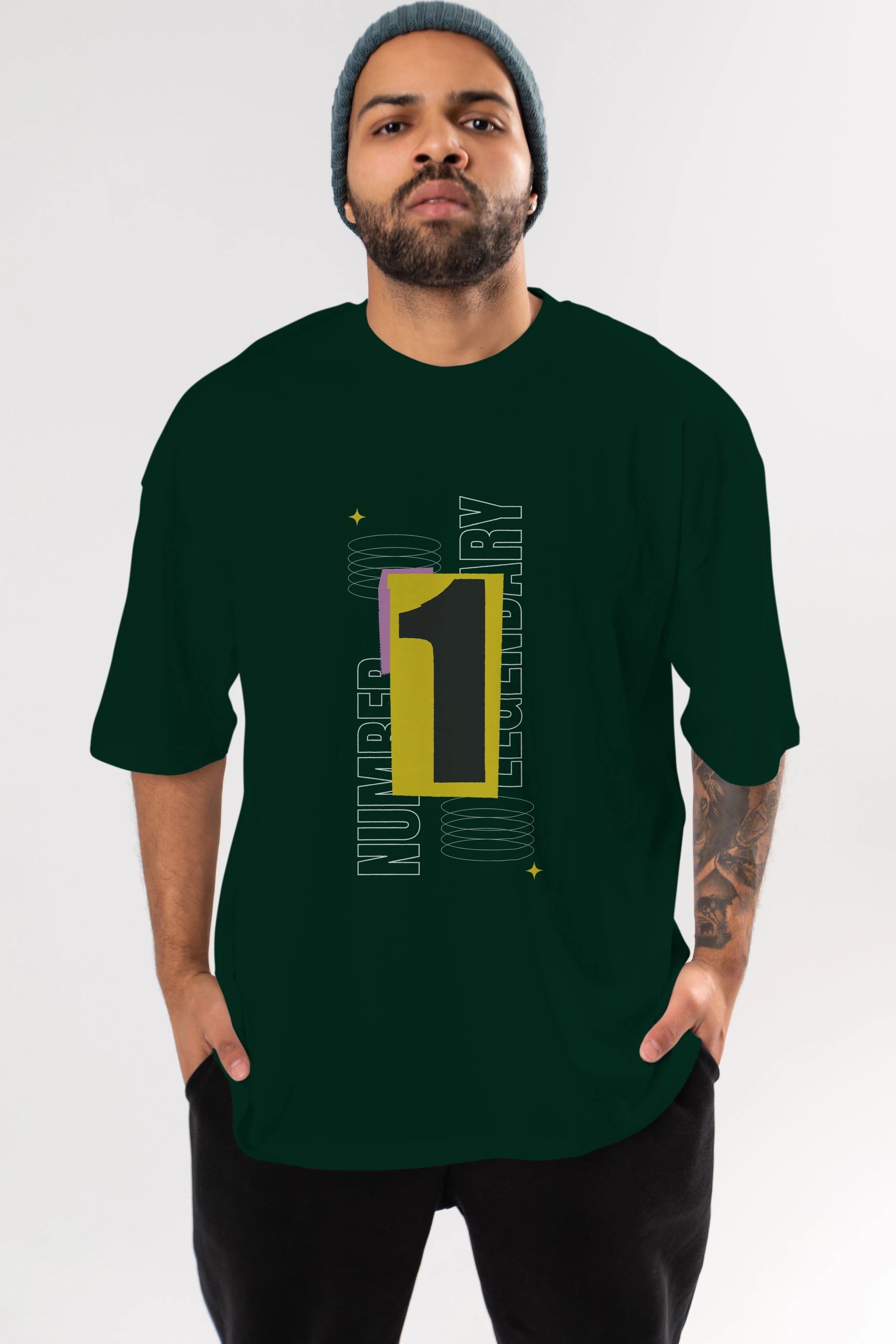 Number 1 Yazılı Ön Baskılı Oversize t-shirt Erkek Kadın Unisex