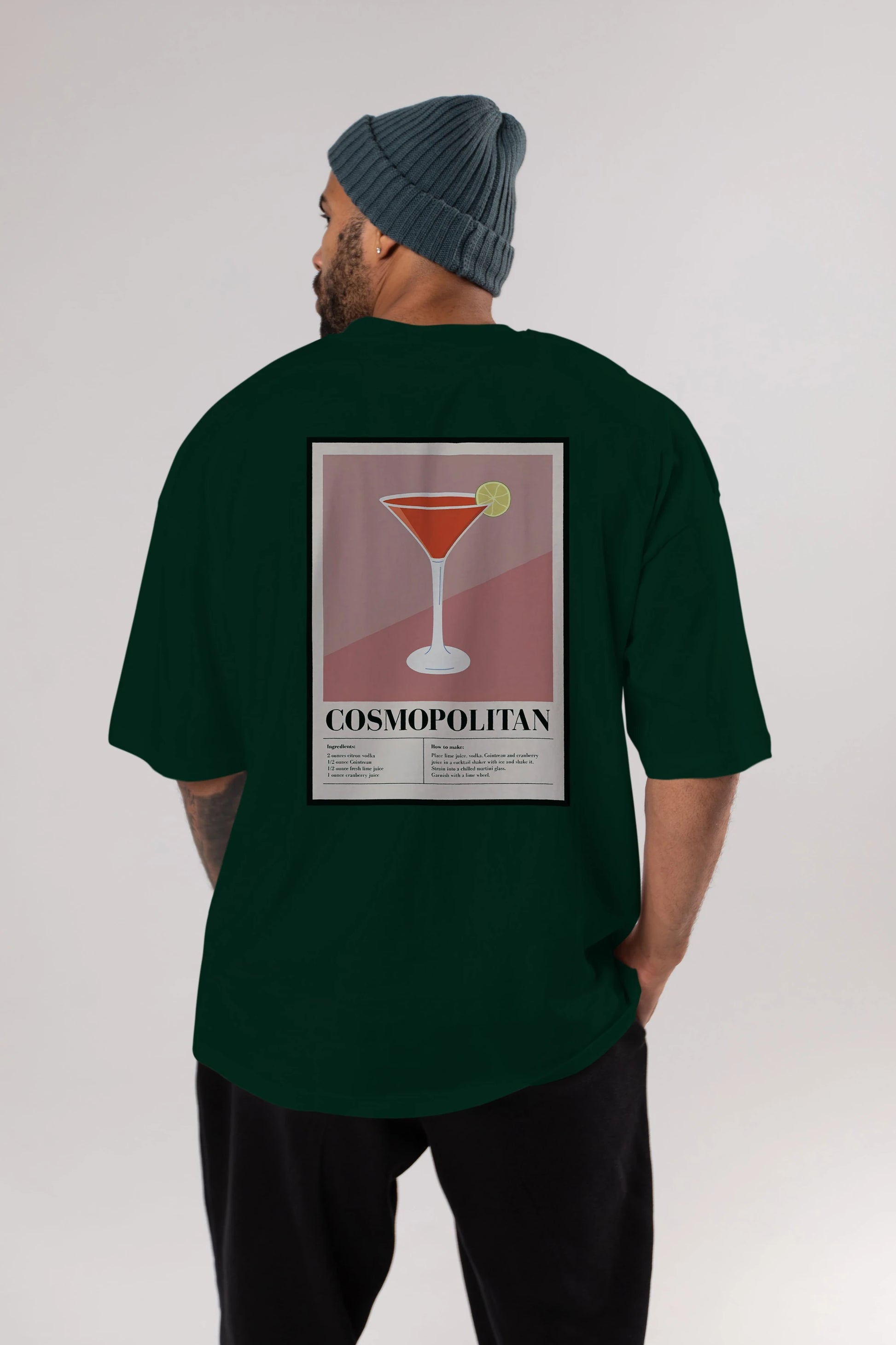 Cosmopolitan 3 Arka Baskılı Oversize t-shirt Erkek Kadın Unisex %100 Pamuk Bisiklet Yaka tişort