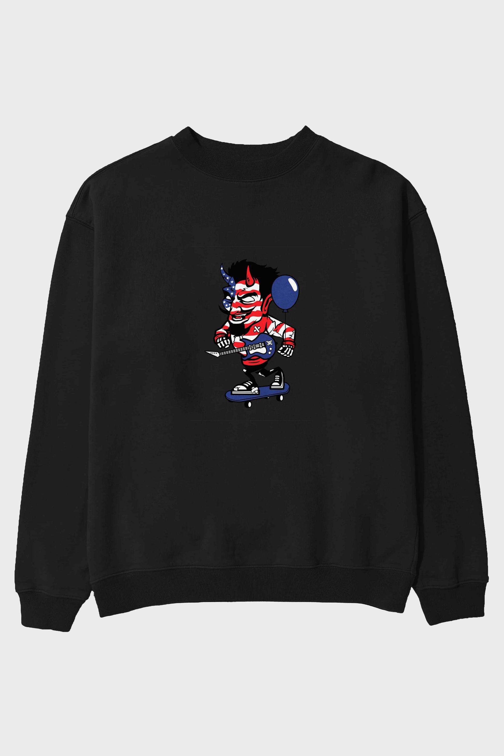 American Devil Skater Ön Baskılı Oversize Sweatshirt Erkek Kadın Unisex