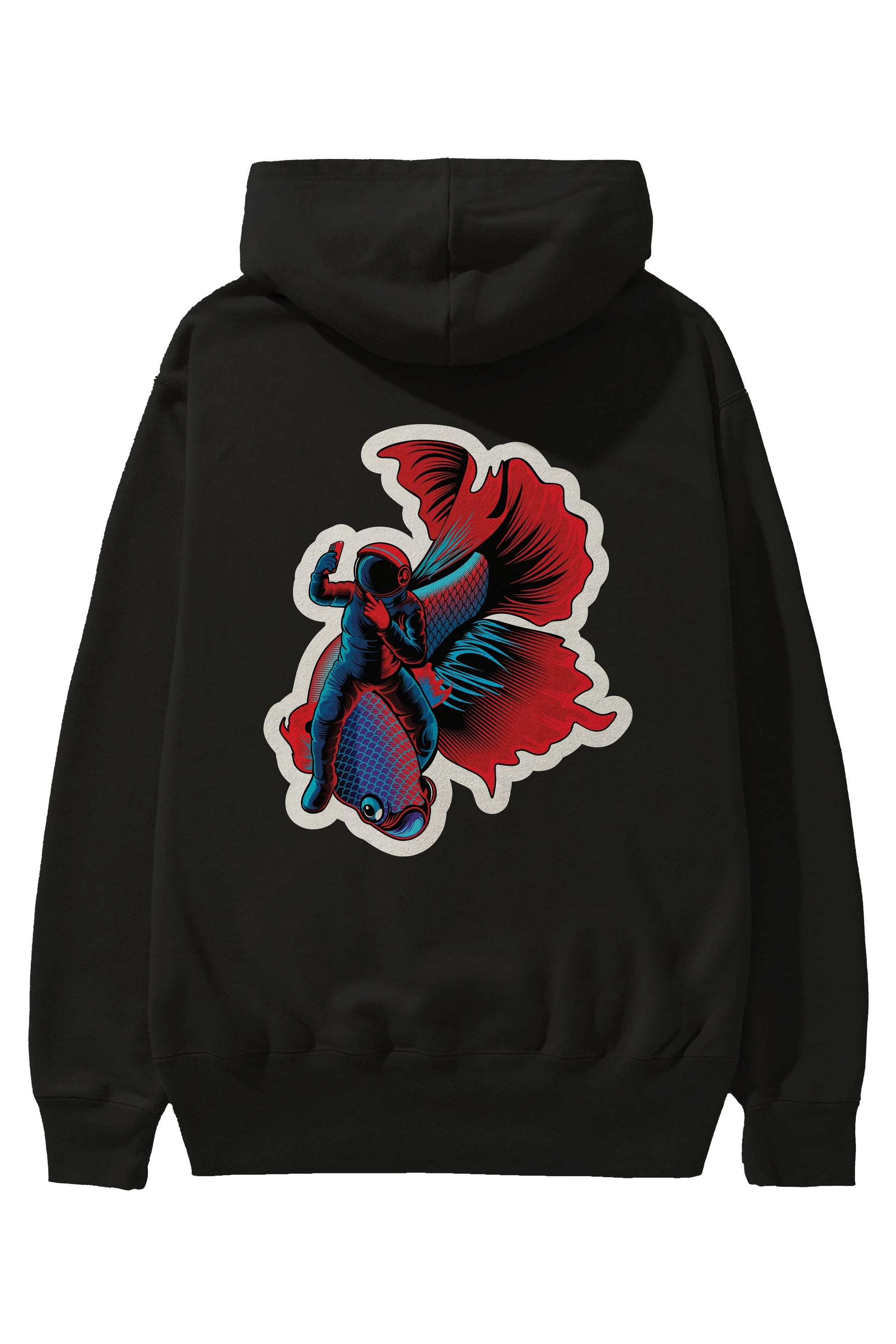 Astrofish selfie sticker Arka Baskılı Hoodie Oversize Kapüşonlu Sweatshirt Erkek Kadın Unisex