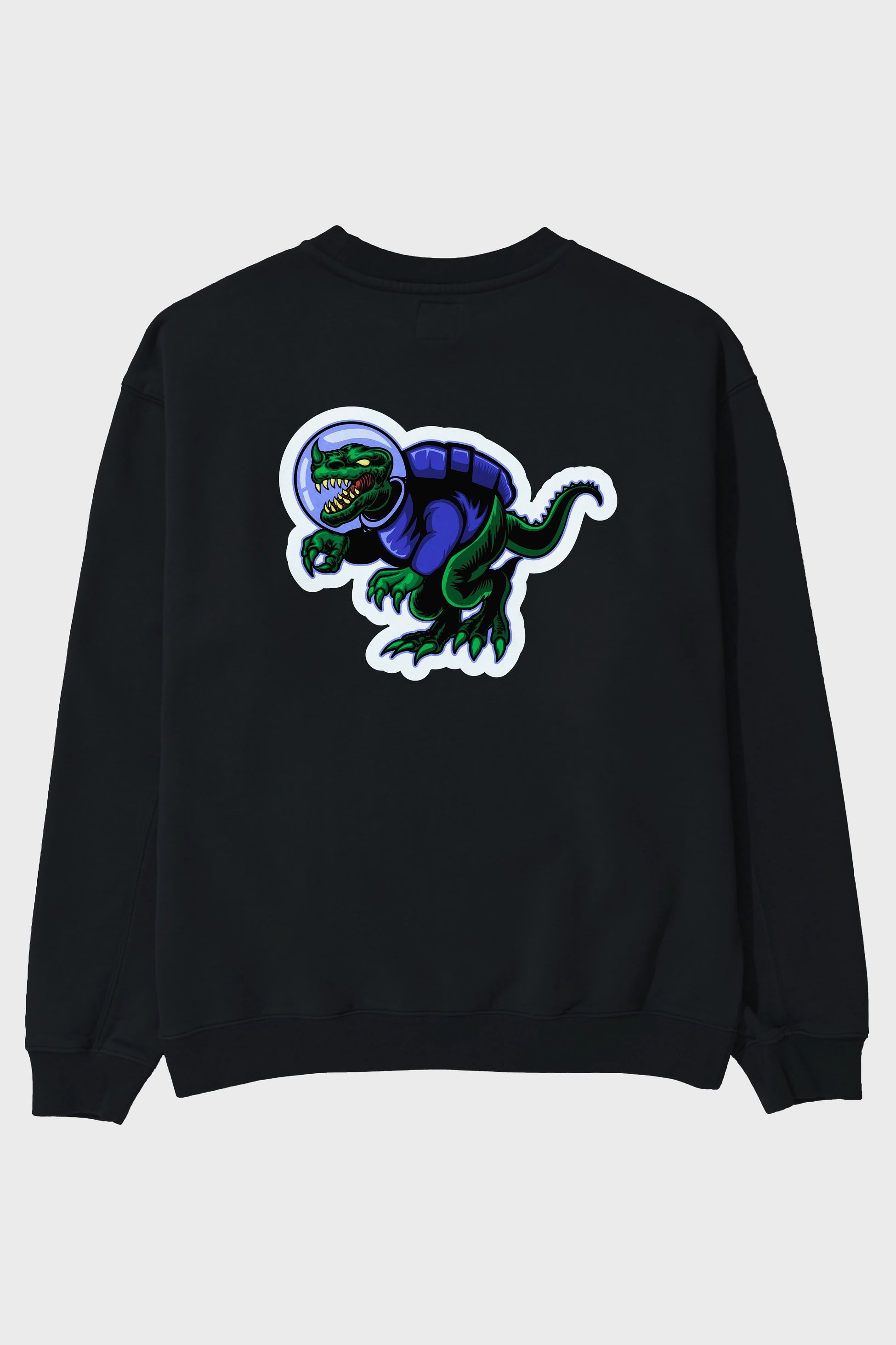 Space Dino Sticker Arka Baskılı Oversize Sweatshirt Erkek Kadın Unisex