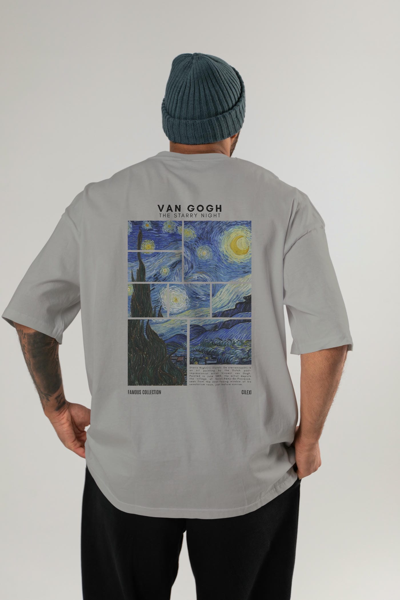 Van Gogh The Starry Night Arka Baskılı Oversize t-shirt Erkek Kadın Bisiklet Yaka Pamuk tişort