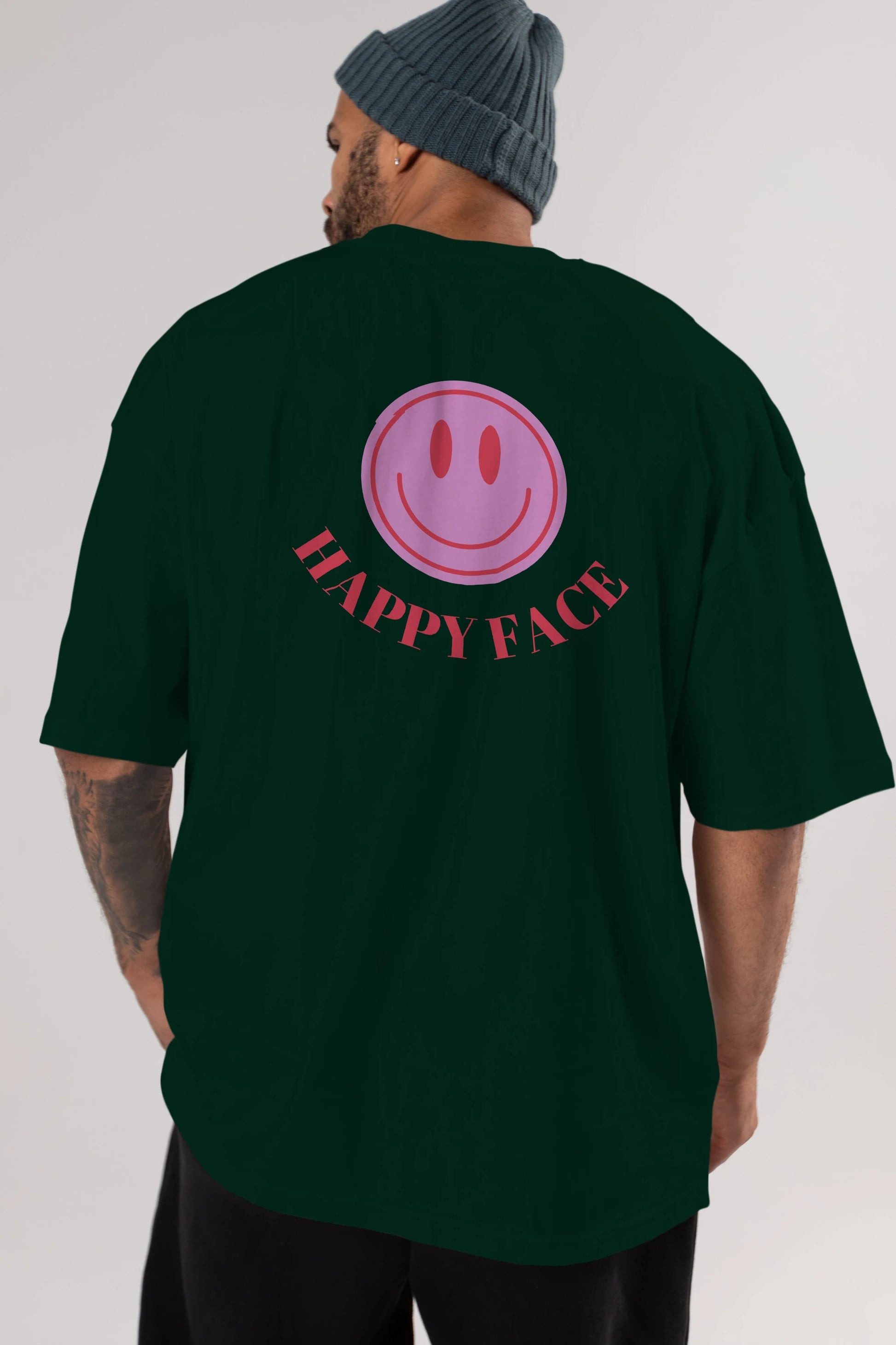 Happy Face Yazılı Arka Baskılı Oversize t-shirt Erkek Kadın Unisex