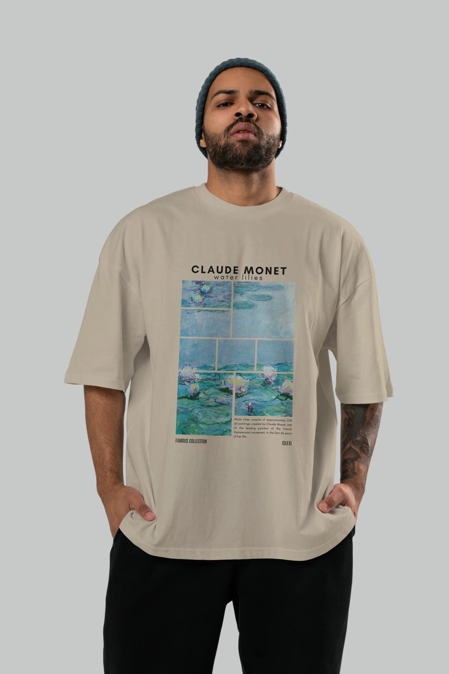 Claude Monet ön Baskılı Oversize t-shirt Erkek Kadın Bisiklet Yaka Pamuk tişort