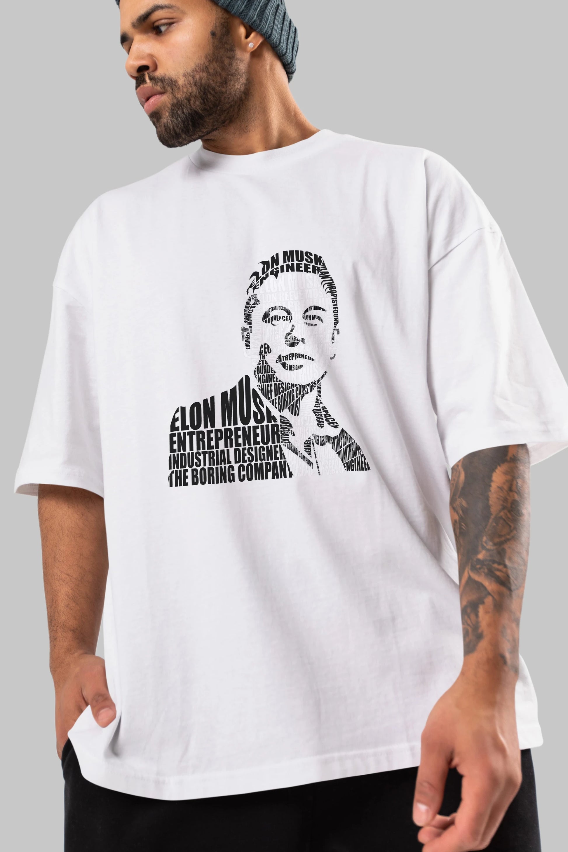 Elon Musk Calligram Ön Baskılı Oversize t-shirt %100 pamuk Erkek Kadın Unisex