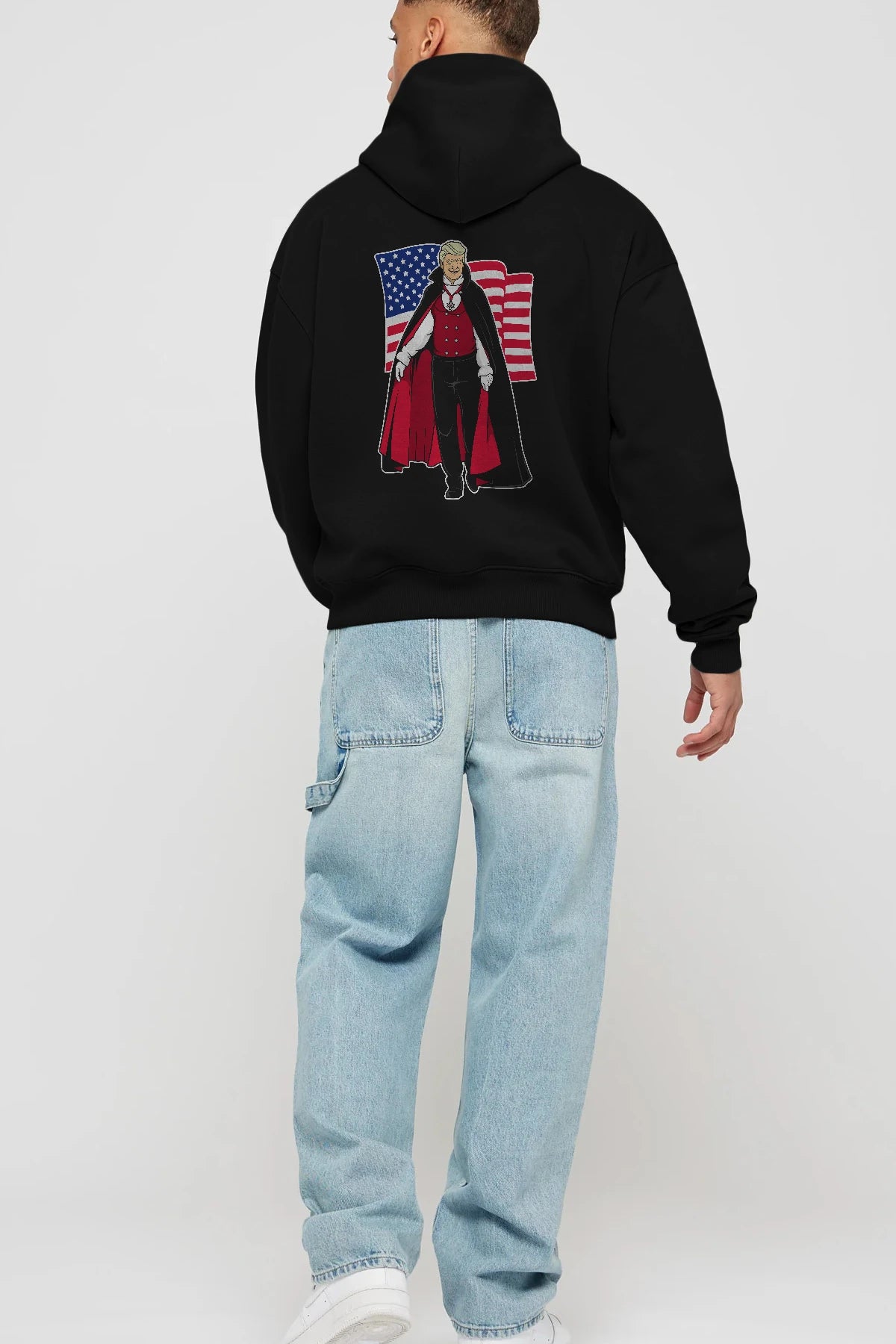 Trump Dracula Arka Baskılı Hoodie Oversize Kapüşonlu Sweatshirt Erkek Kadın Unisex