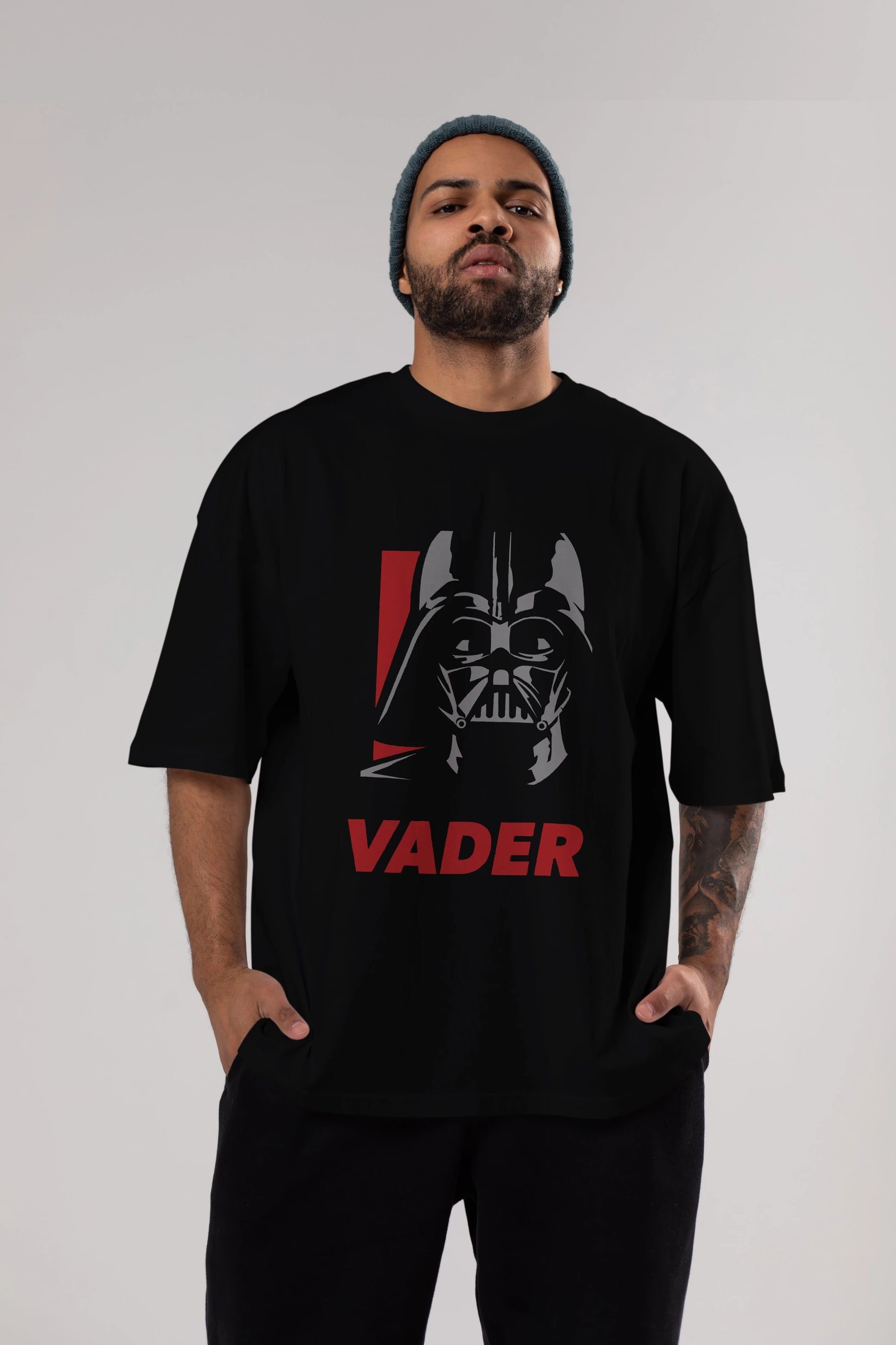 Darth Vader Ön Baskılı Oversize t-shirt Erkek Kadın Unisex %100 Pamuk Bisiklet Yaka tişort