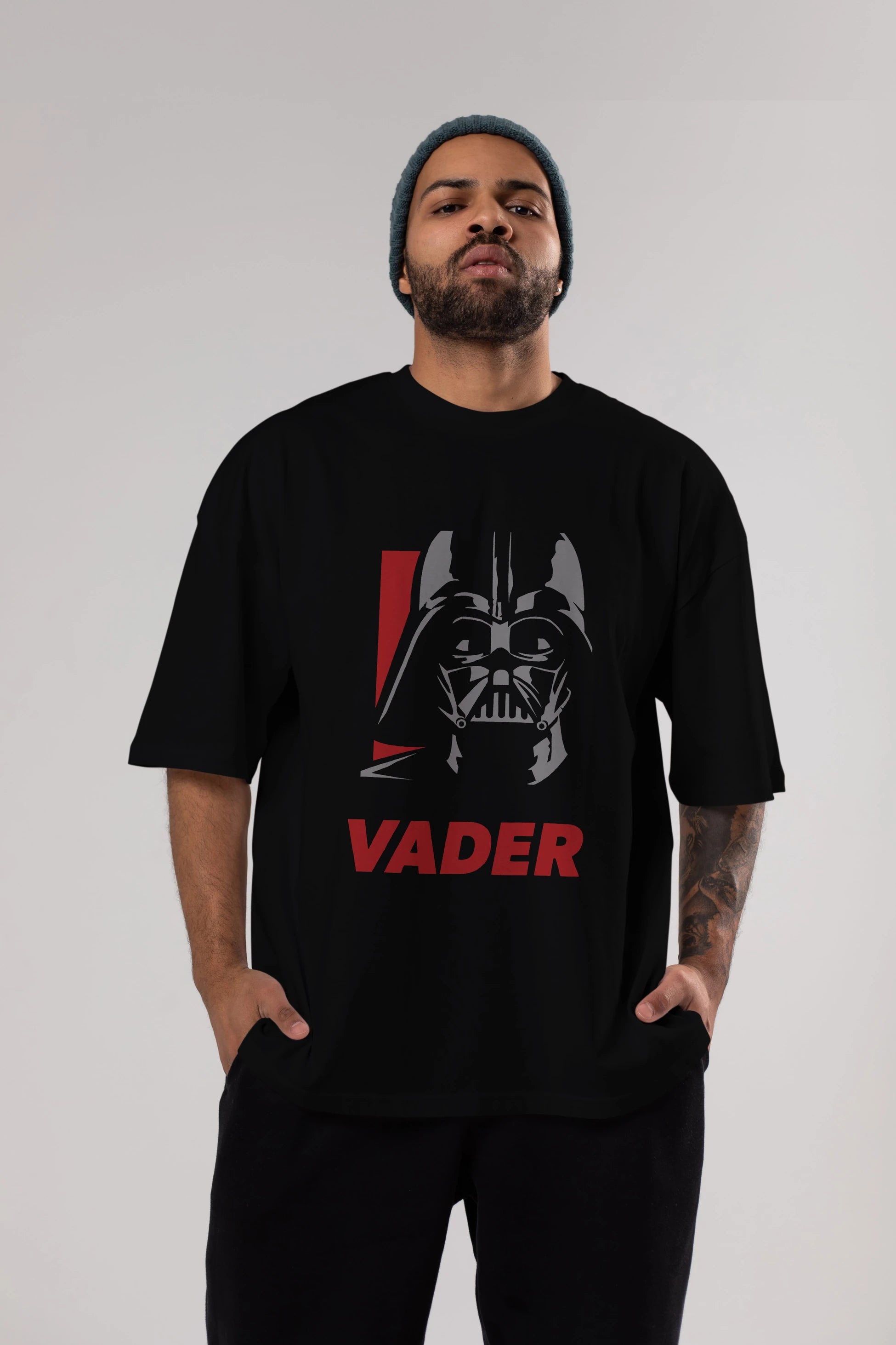 Darth Vader Ön Baskılı Oversize t-shirt Erkek Kadın Unisex %100 Pamuk Bisiklet Yaka tişort