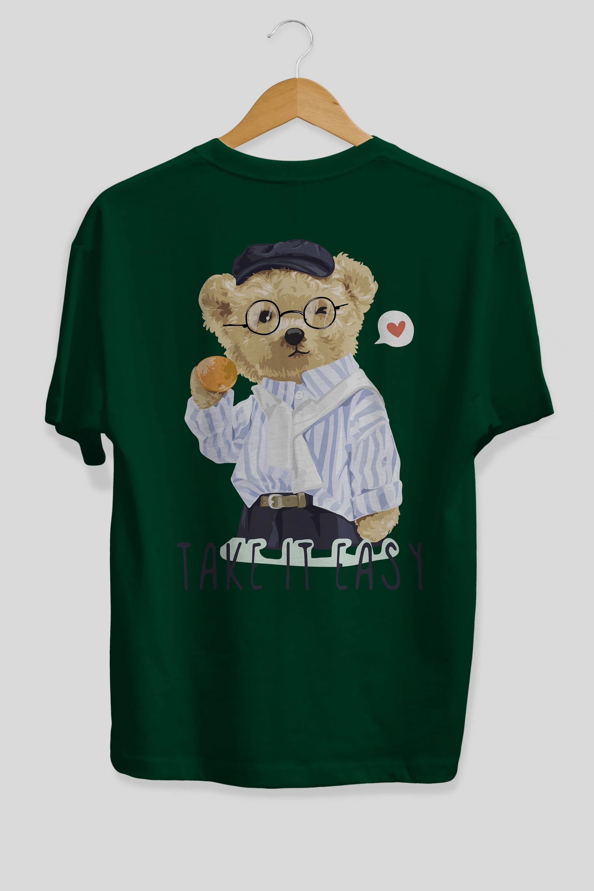 Teddy Bear Take it Easy Arka Baskılı Oversize t-shirt Erkek Kadın Unisex %100 Pamuk