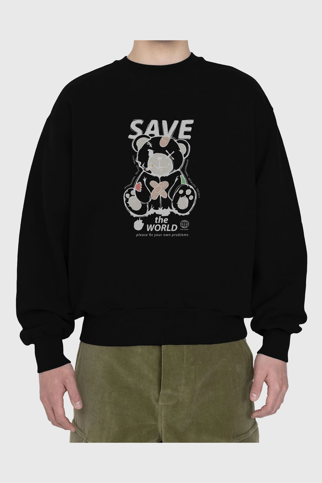 Save the World Bear Ön Baskılı Oversize Sweatshirt Erkek Kadın Unisex