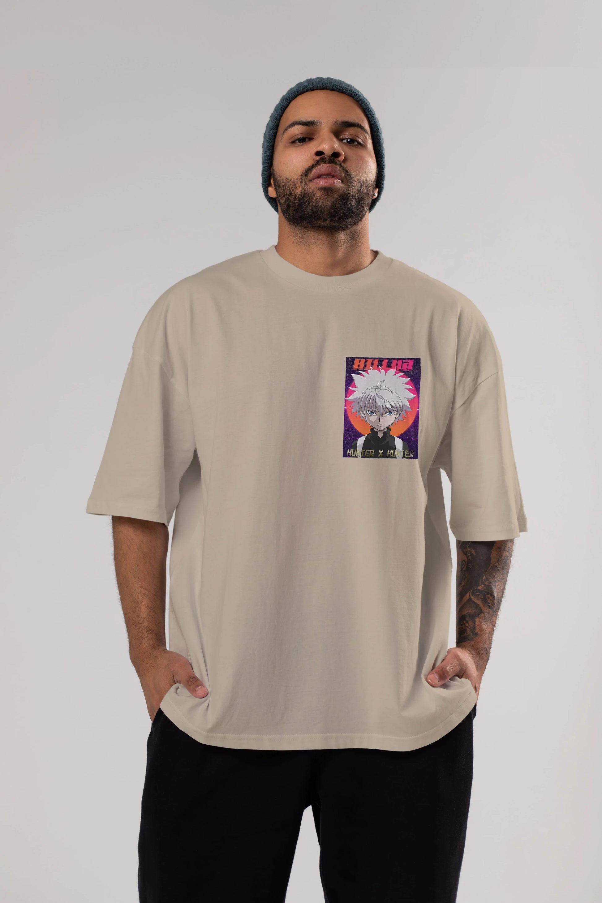 Killua Zoldyck 12 1 Ön Sol Baskılı Oversize t-shirt Erkek Kadın Unisex %100 Pamuk Bisiklet Yaka tişort