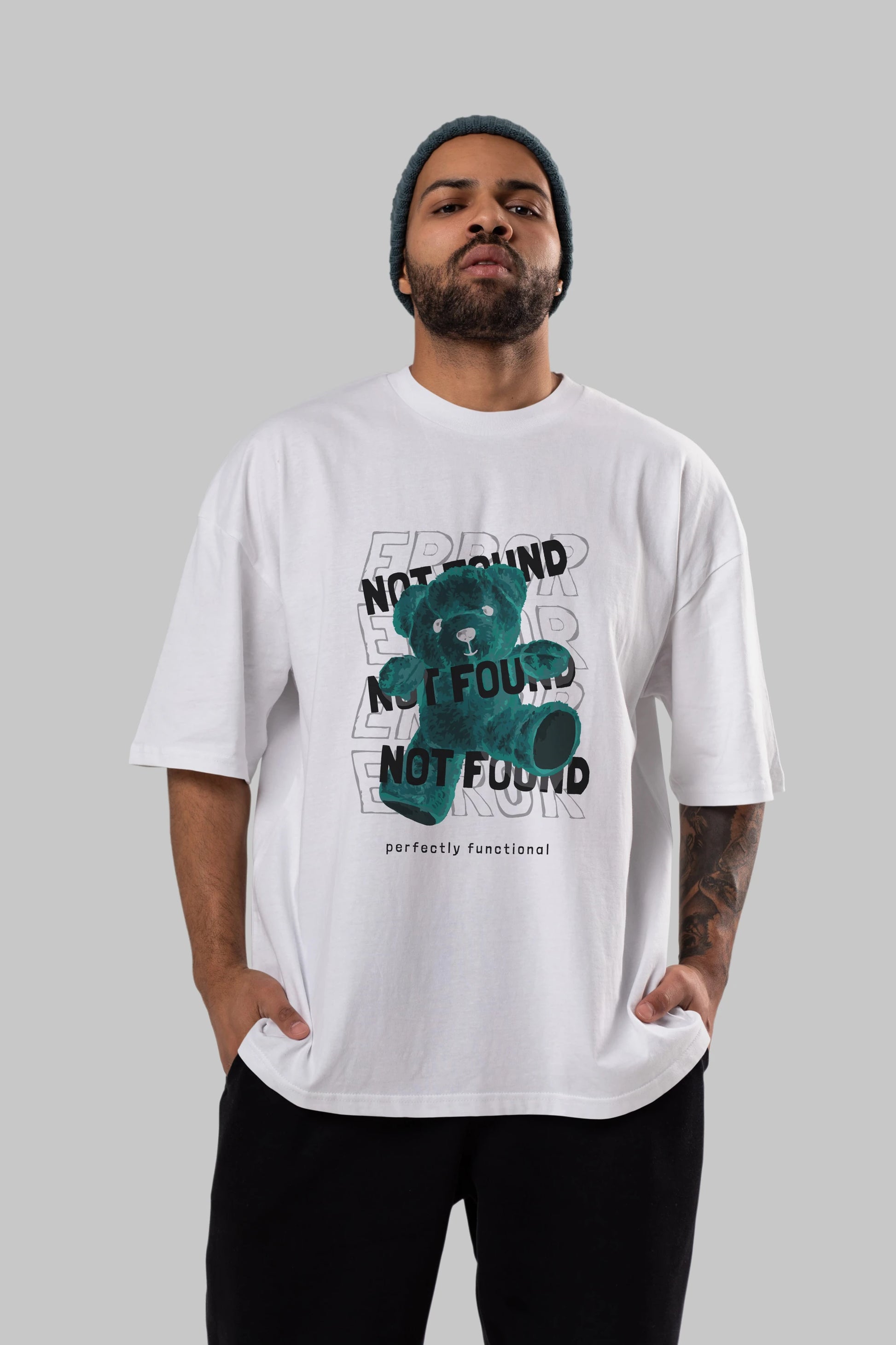 Error Not Found Bear Ön Baskılı Oversize t-shirt Erkek Kadın Unisex