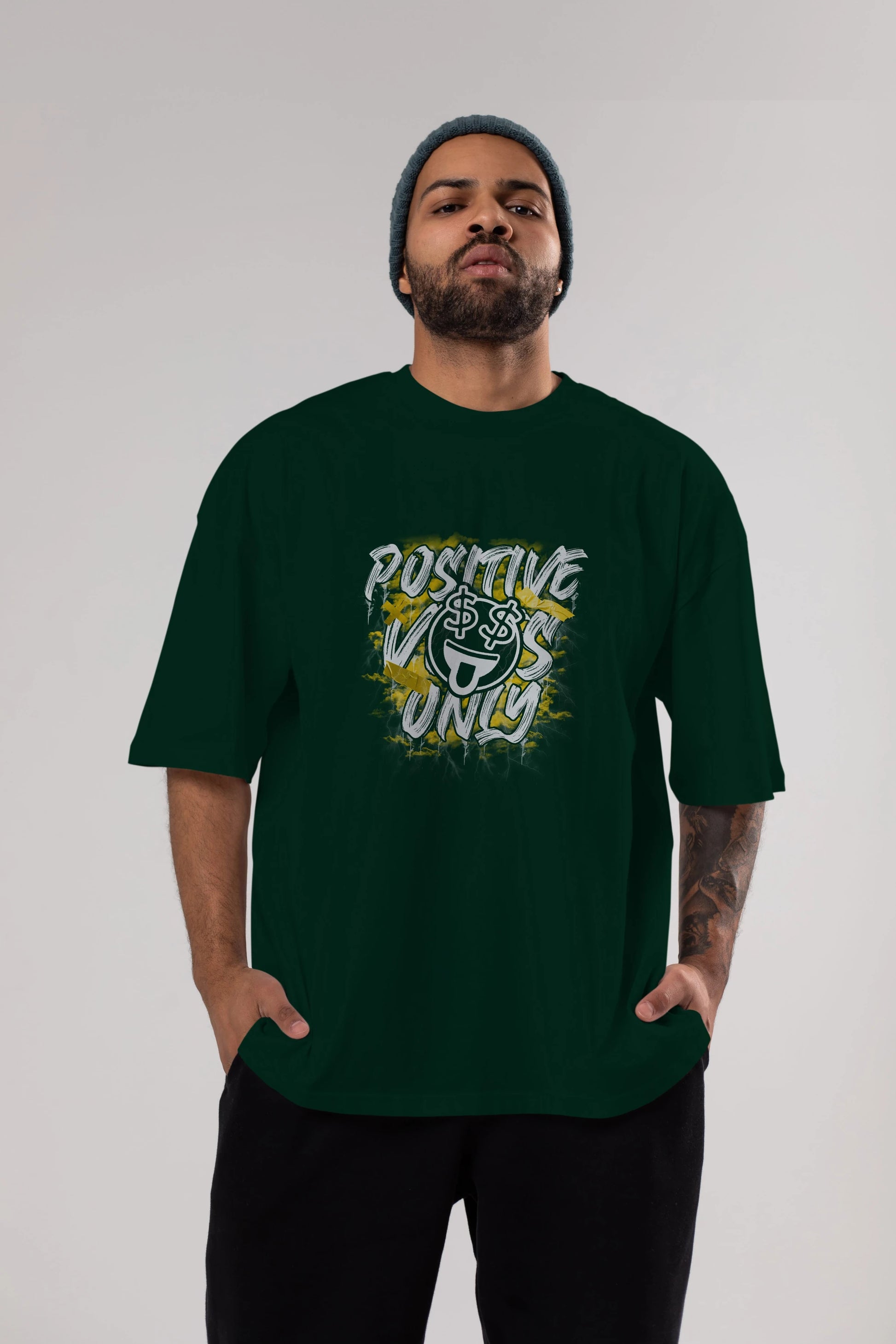 Positive Only Ön Baskılı Oversize t-shirt Erkek Kadın Unisex