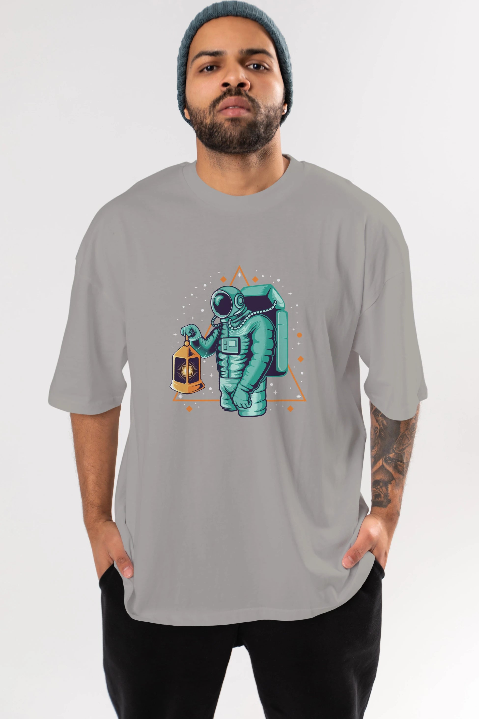 Astronaut Lantern Ön Baskılı Oversize t-shirt Erkek Kadın Unisex