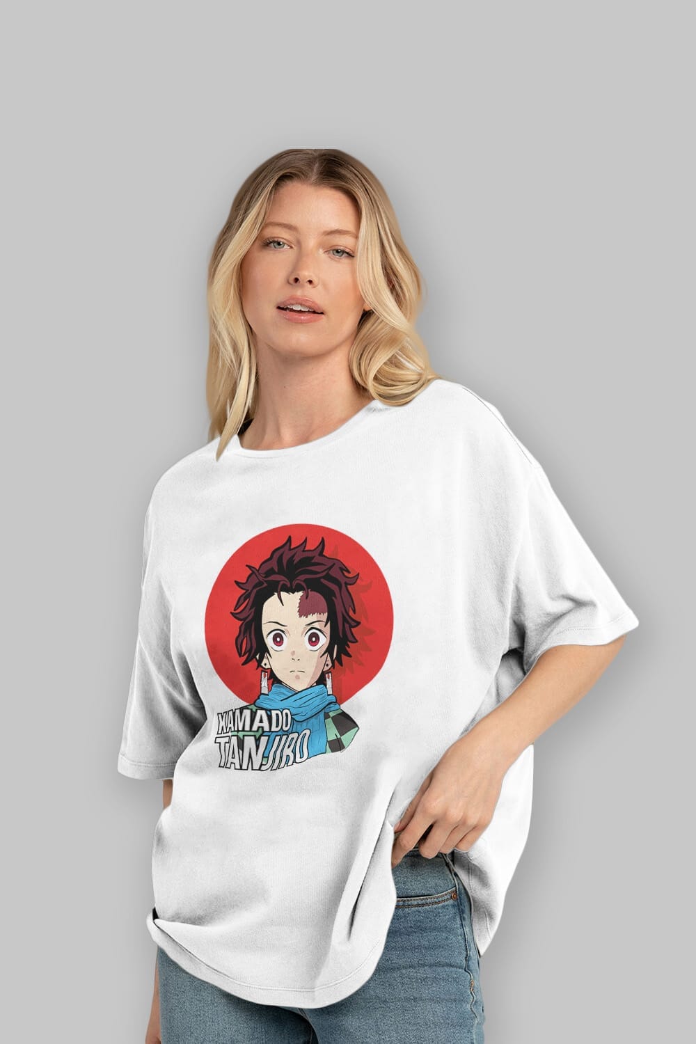 TANJIRO KAMADO Anime Ön Baskılı Oversize t-shirt %100 pamuk Erkek Kadın Unisex