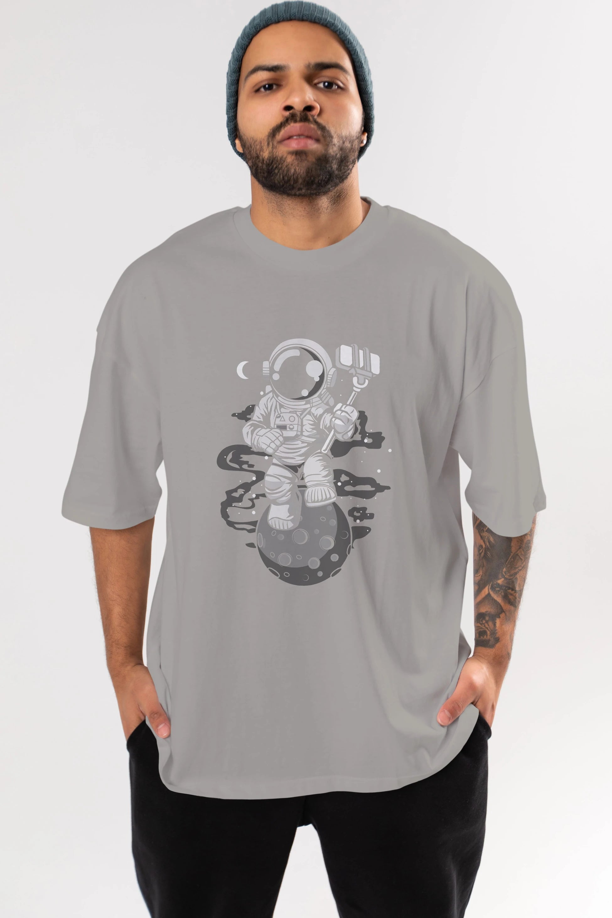 Astronaut Selfie Ön Baskılı Oversize t-shirt Erkek Kadın Unisex