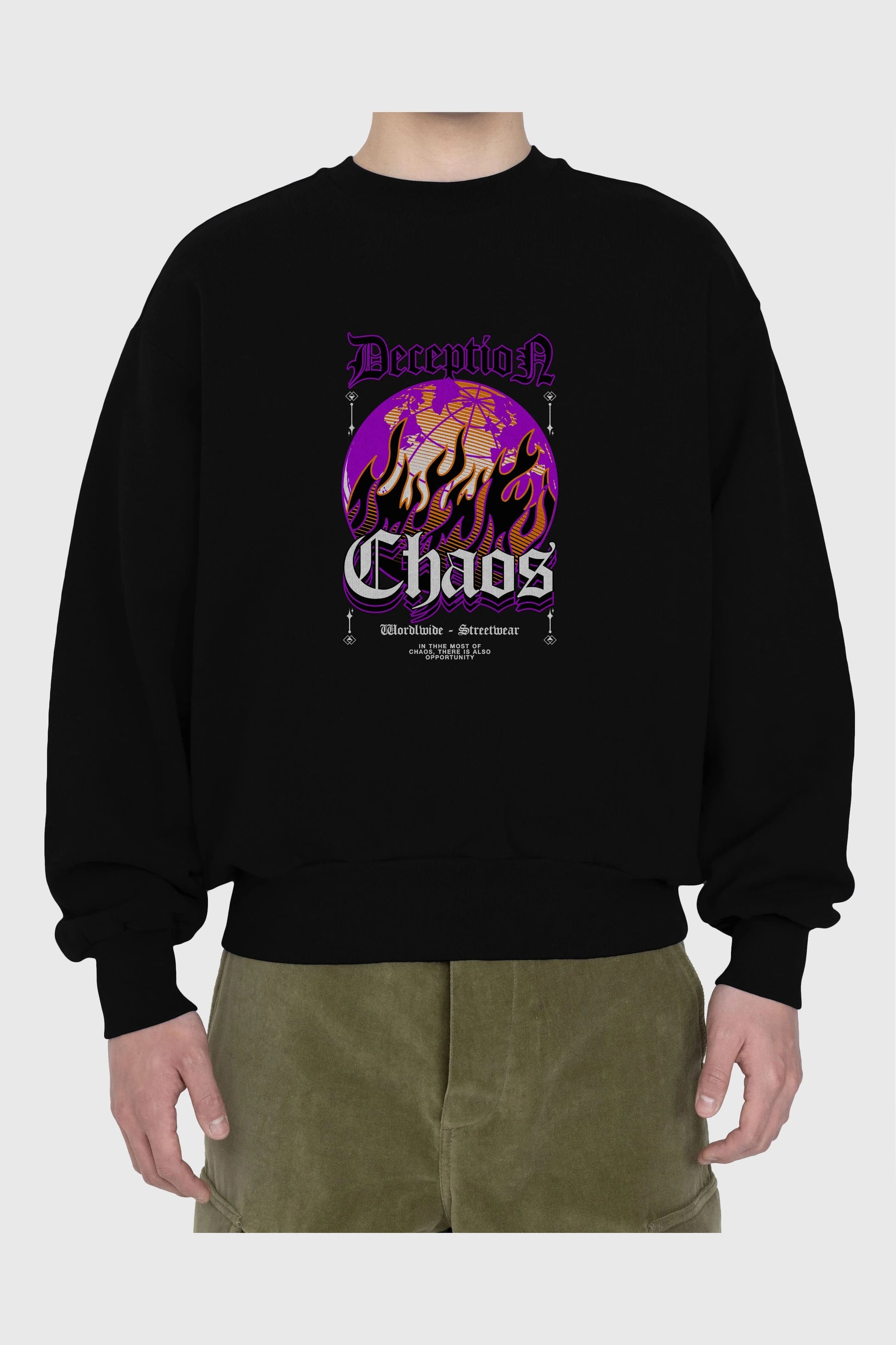 Deception Chaos Ön Baskılı Oversize Sweatshirt Erkek Kadın Unisex