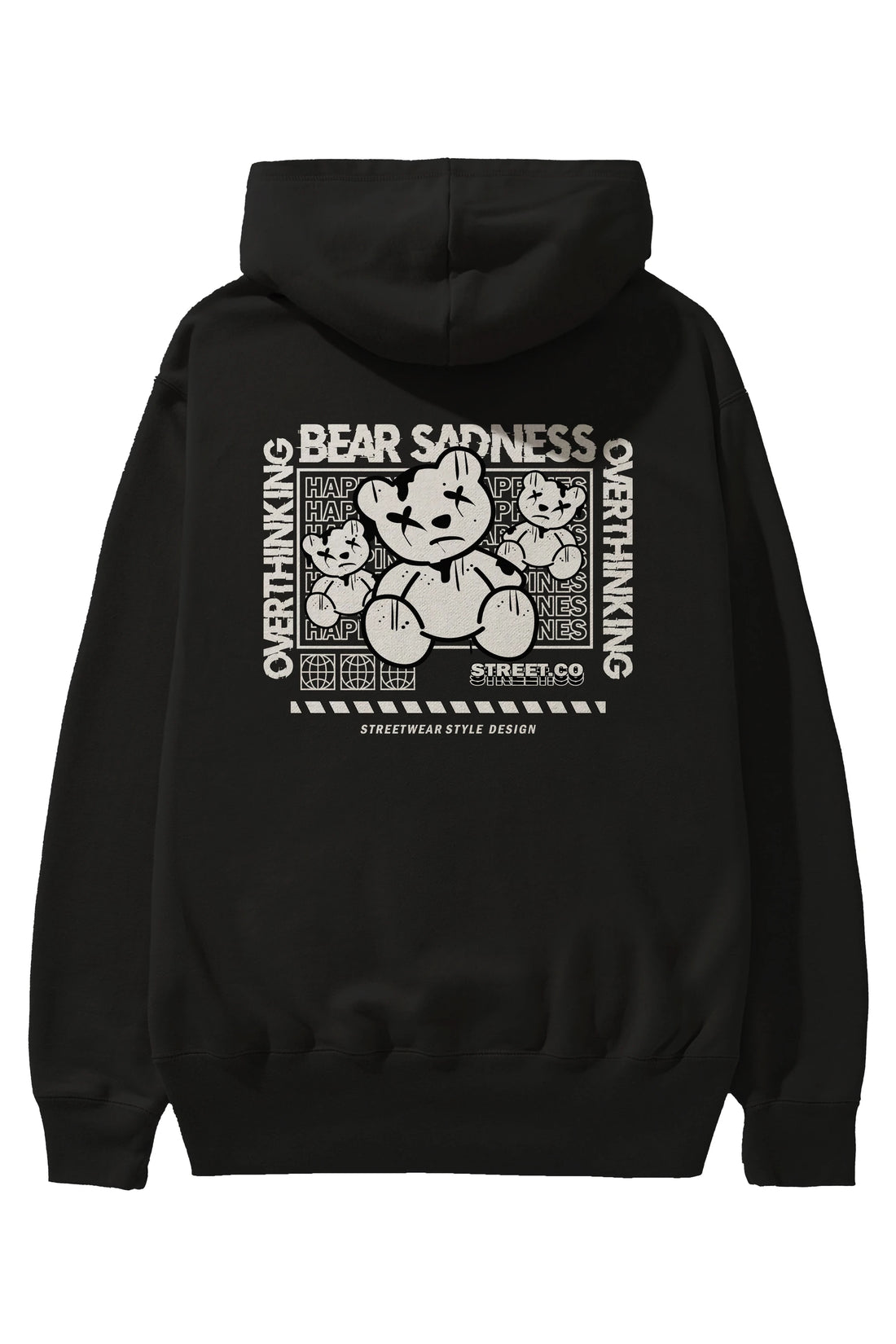 Bear Sadness 2 Arka Baskılı Hoodie Oversize Kapüşonlu Sweatshirt Erkek Kadın Unisex