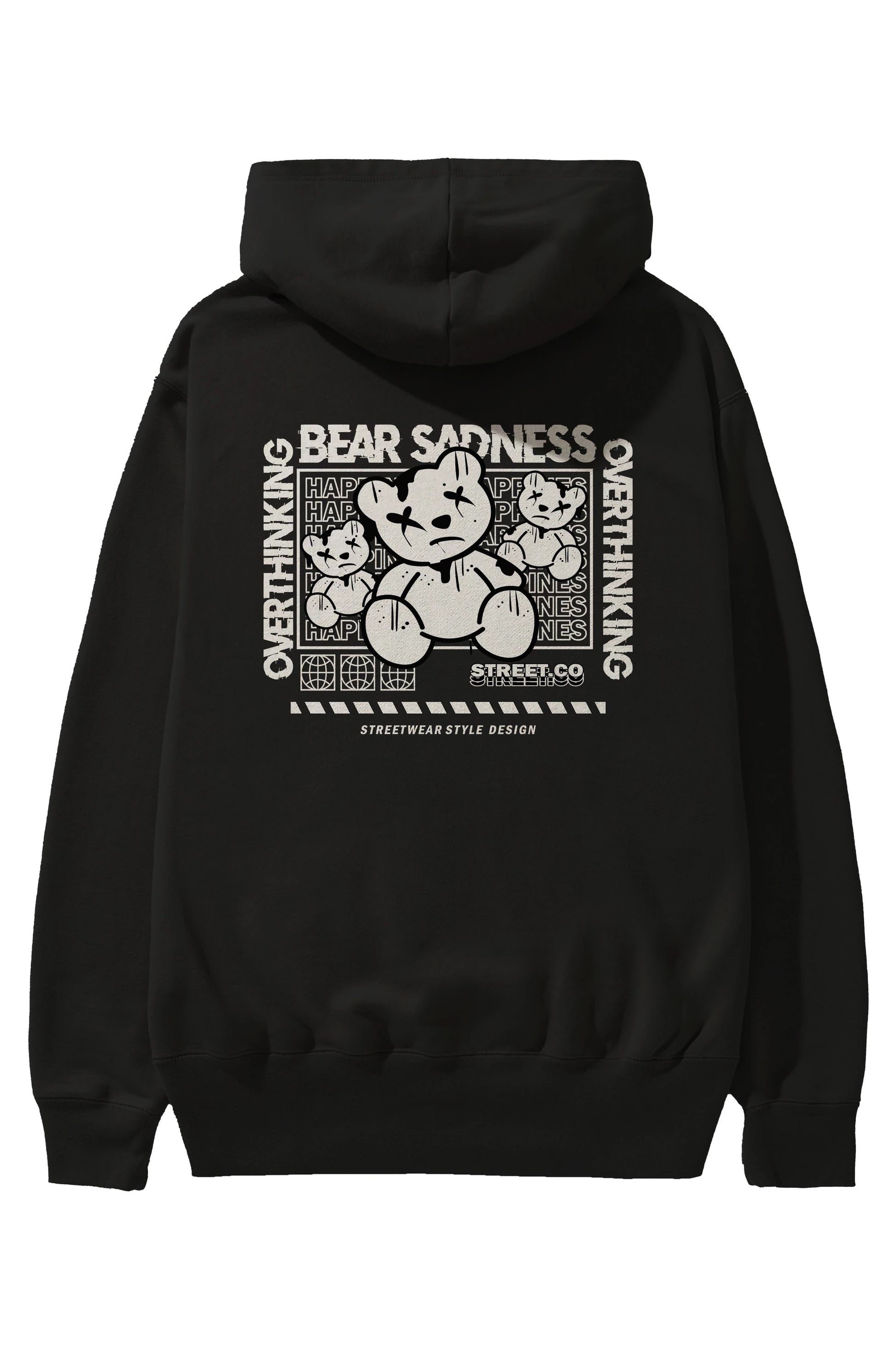Bear Sadness 2 Arka Baskılı Hoodie Oversize Kapüşonlu Sweatshirt Erkek Kadın Unisex