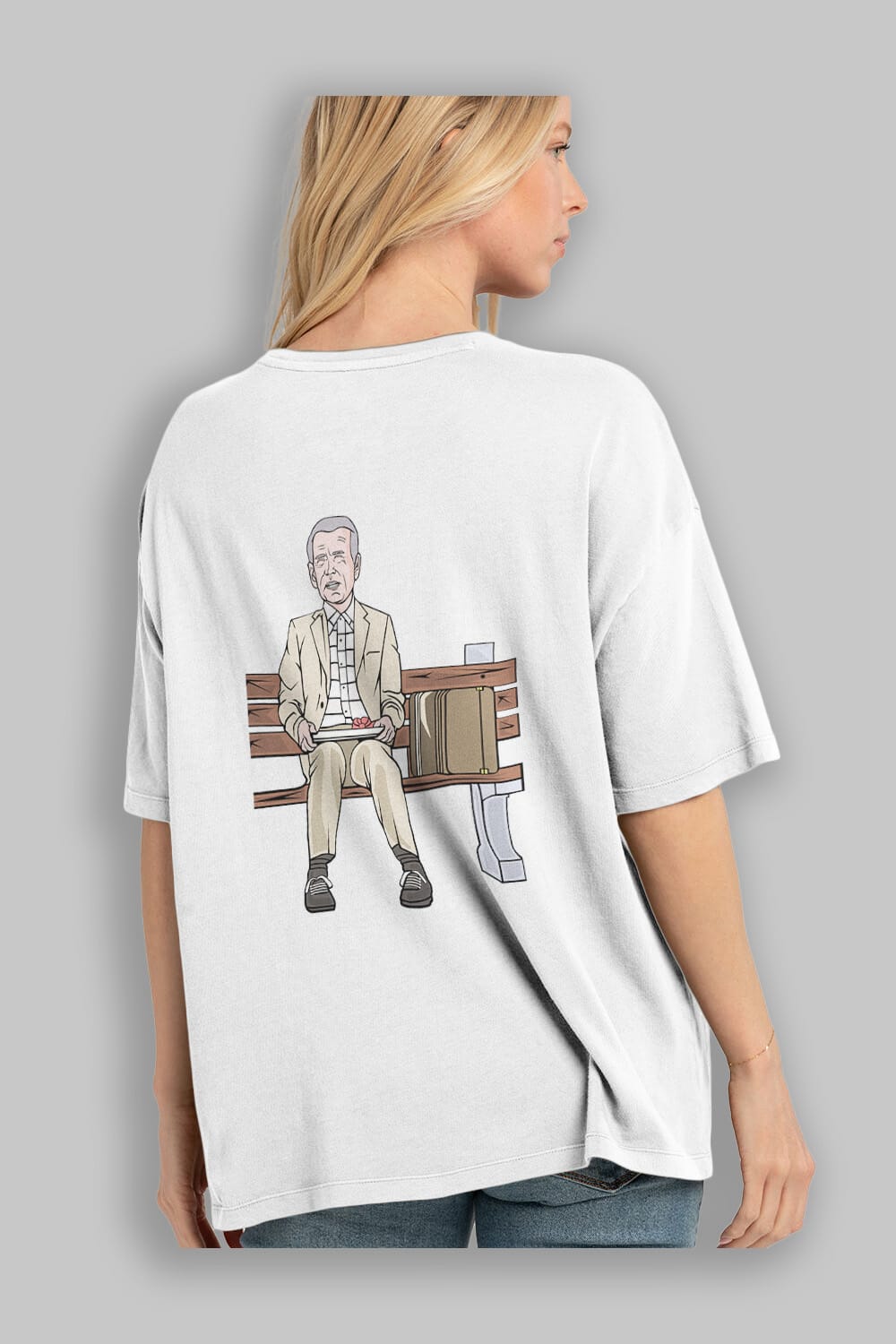 Joe Biden Forest Gump Arka Baskılı Oversize t-shirt Erkek Kadın Unisex %100 Pamuk tişort