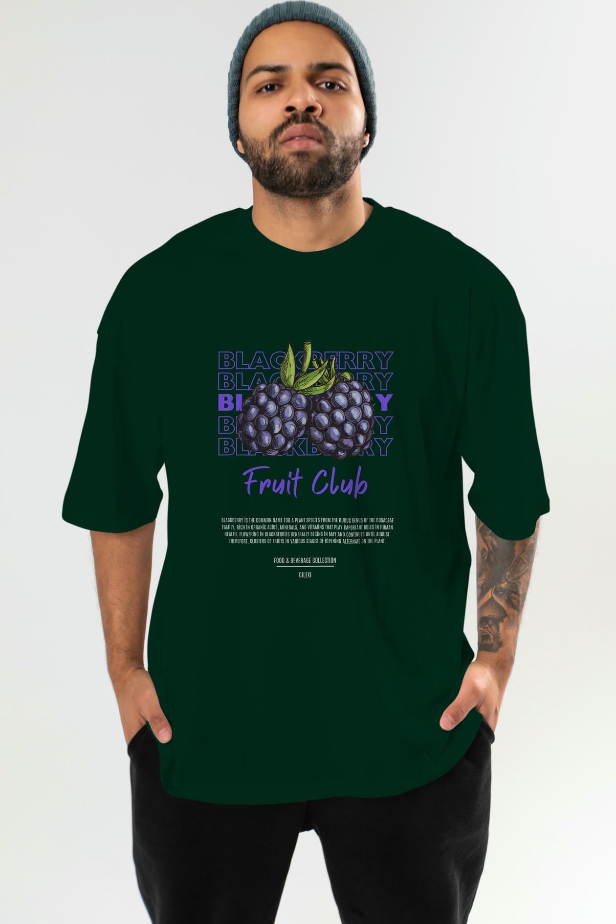Blackberry Ön Baskılı Oversize t-shirt Erkek Kadın Pamuk Bisiklet Yaka tişort