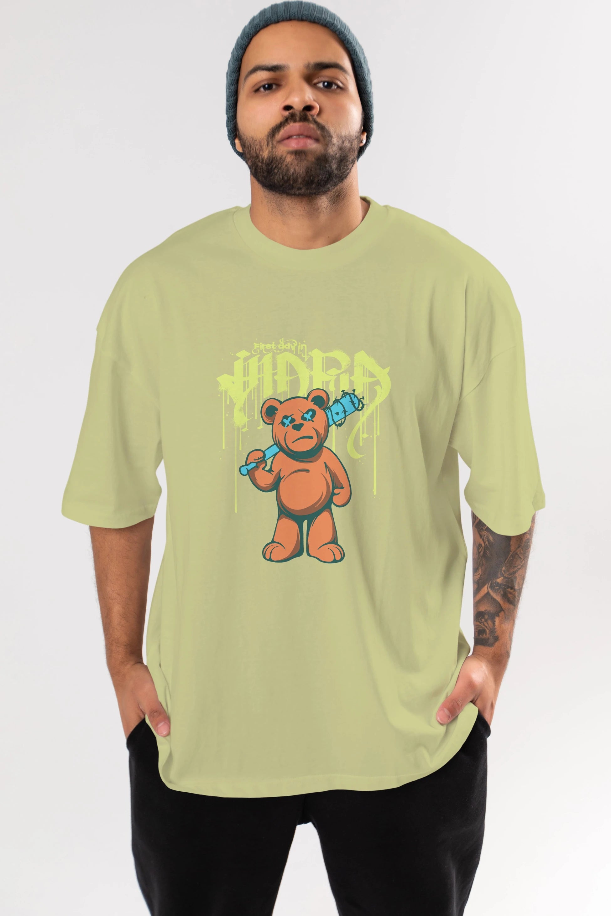 Hidra Bear Ön Baskılı Oversize t-shirt Erkek Kadın Unisex