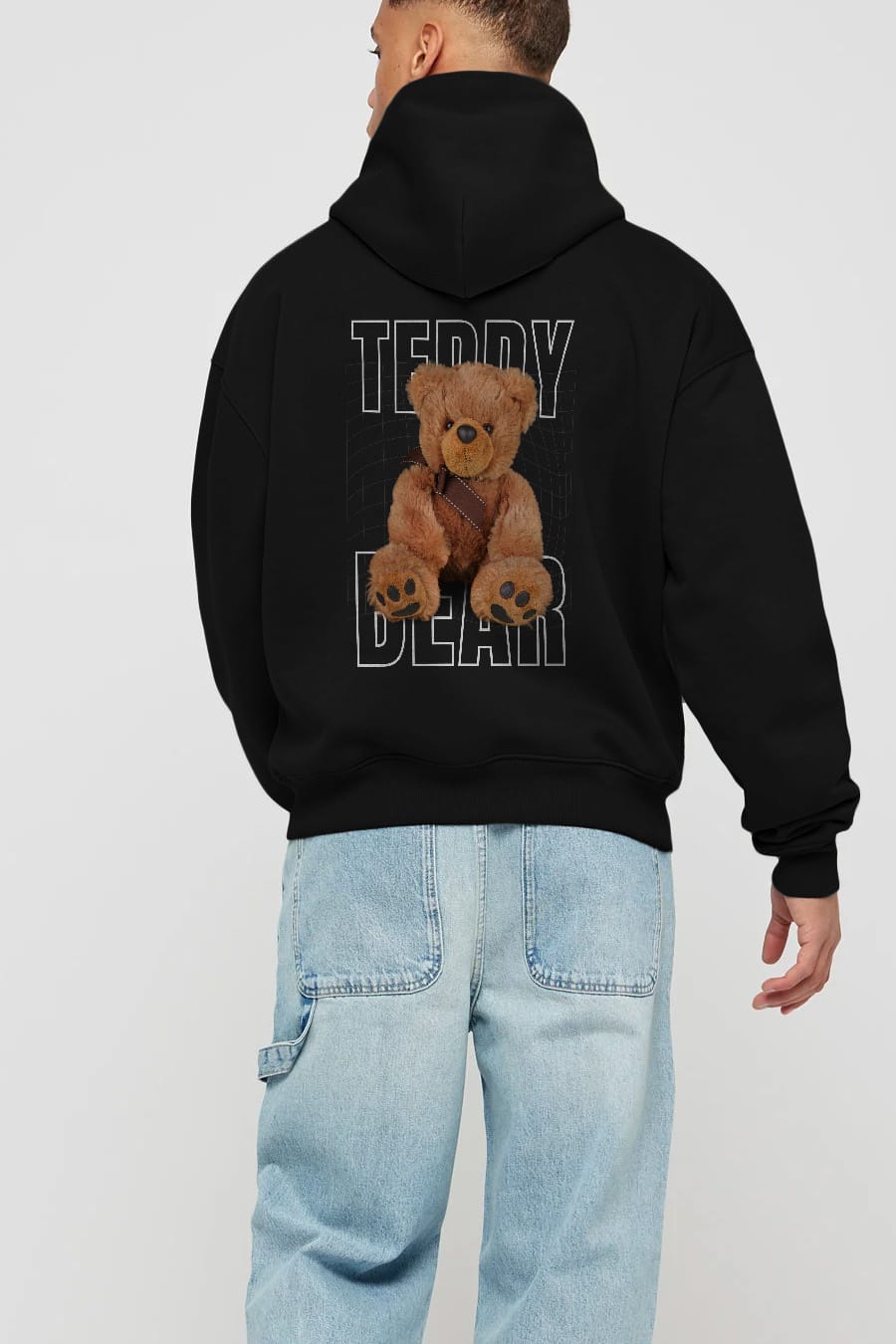 Teddy Bear Yazılı Arka Baskılı Oversize Hoodie Kapüşonlu Sweatshirt Erkek Kadın Unisex