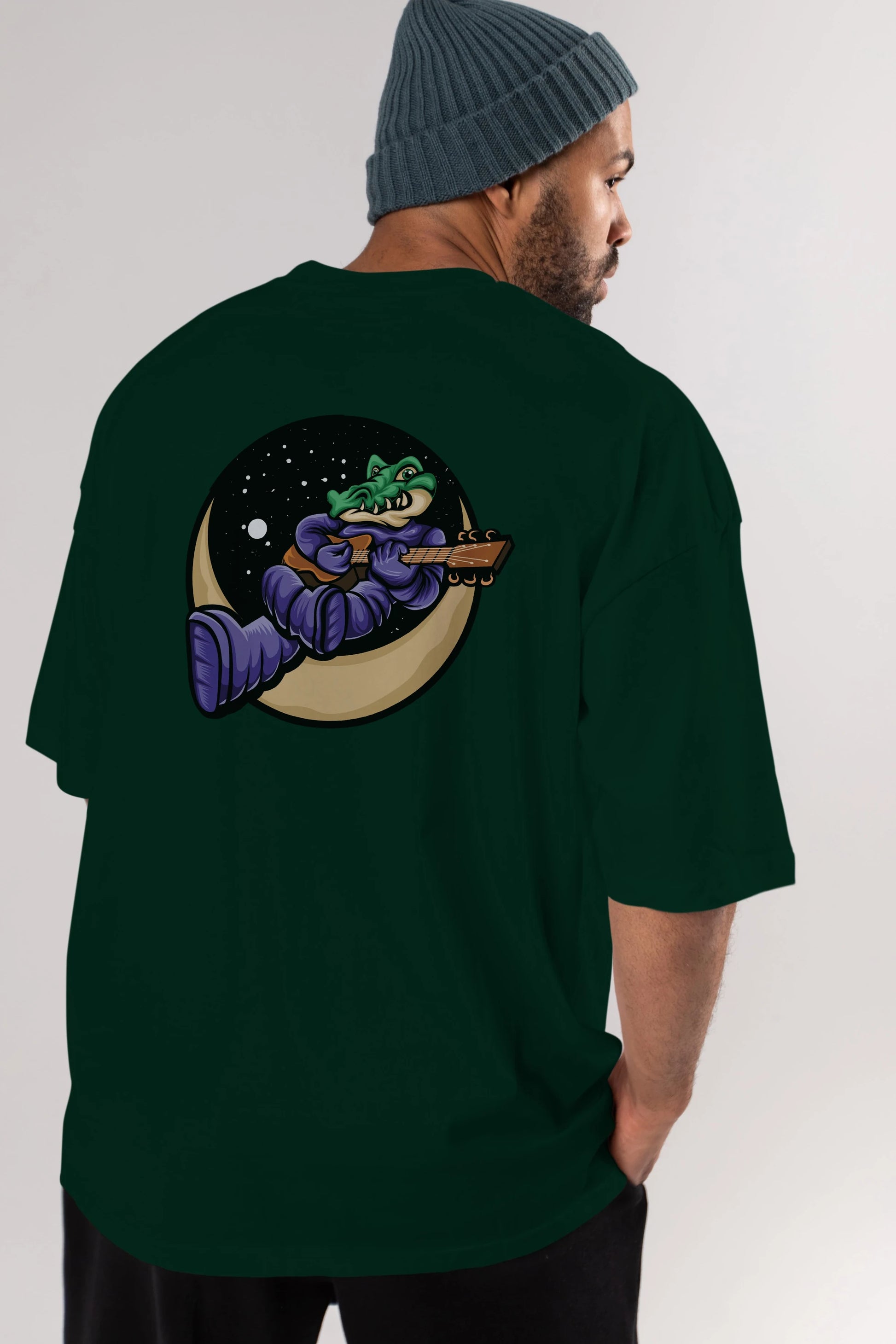 Space Crocodile Arka Baskılı Oversize t-shirt Erkek Kadın Unisex