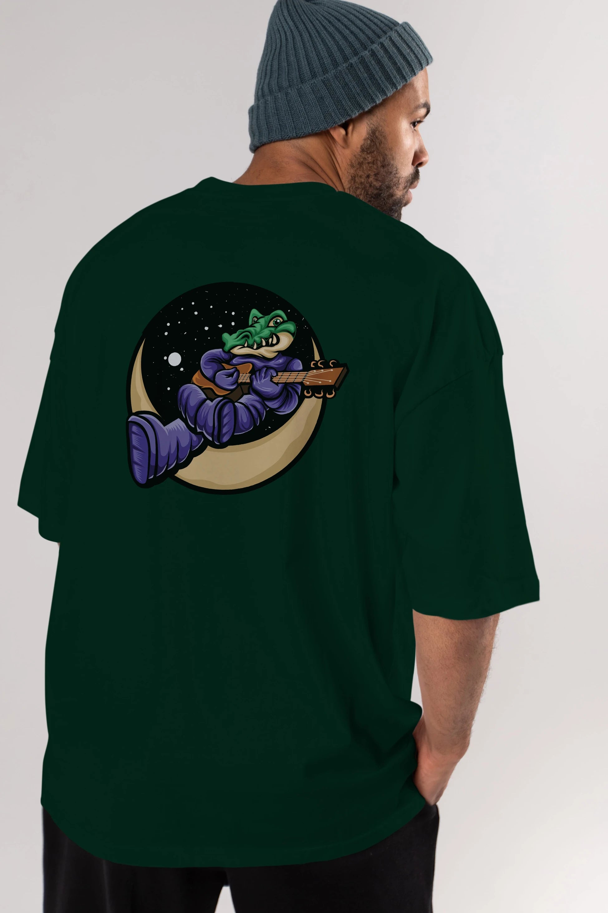 Space Crocodile Arka Baskılı Oversize t-shirt Erkek Kadın Unisex