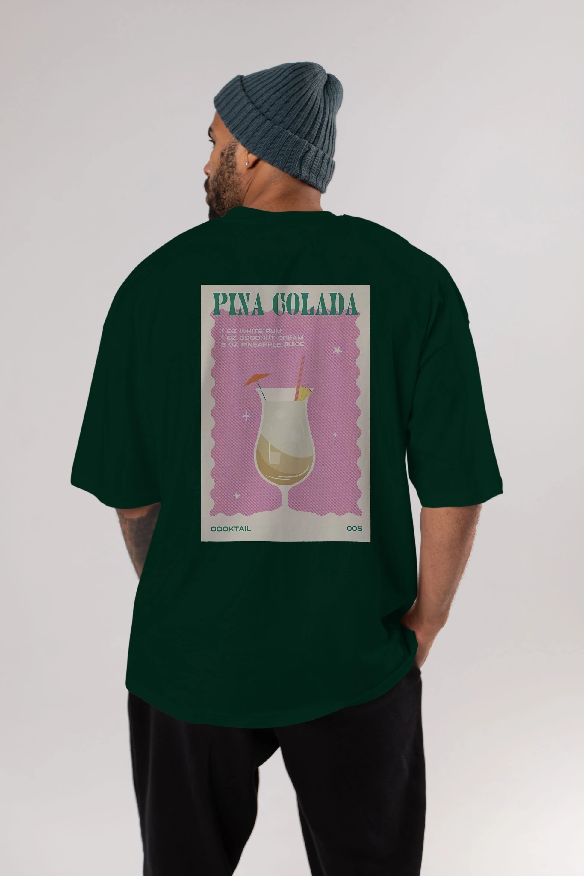 Pina Colada 3 Arka Baskılı Oversize t-shirt Erkek Kadın Unisex %100 Pamuk Bisiklet Yaka tişort