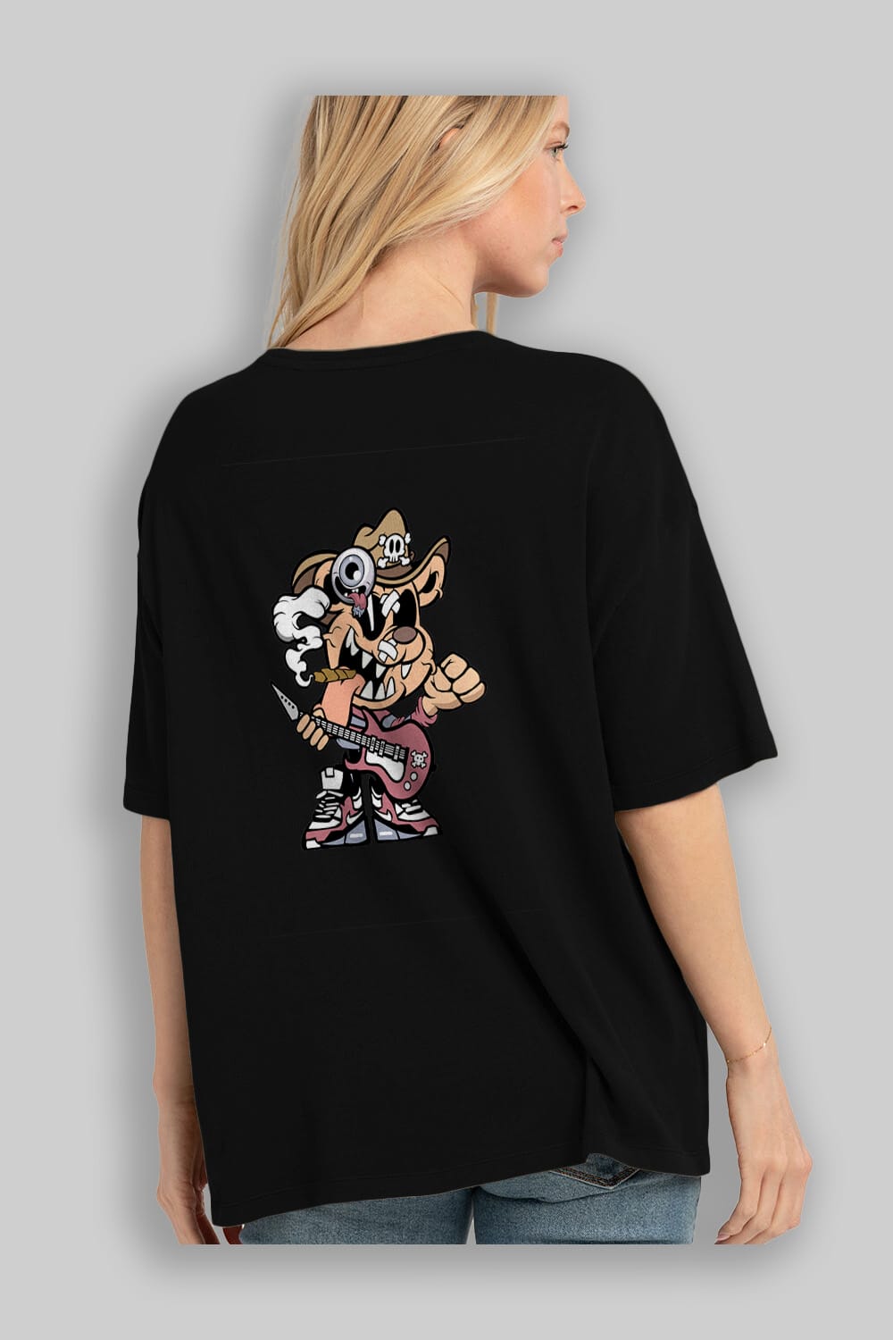 Freddy Bear Arka Baskılı Oversize t-shirt Erkek Kadın Unisex %100 Pamuk tişort