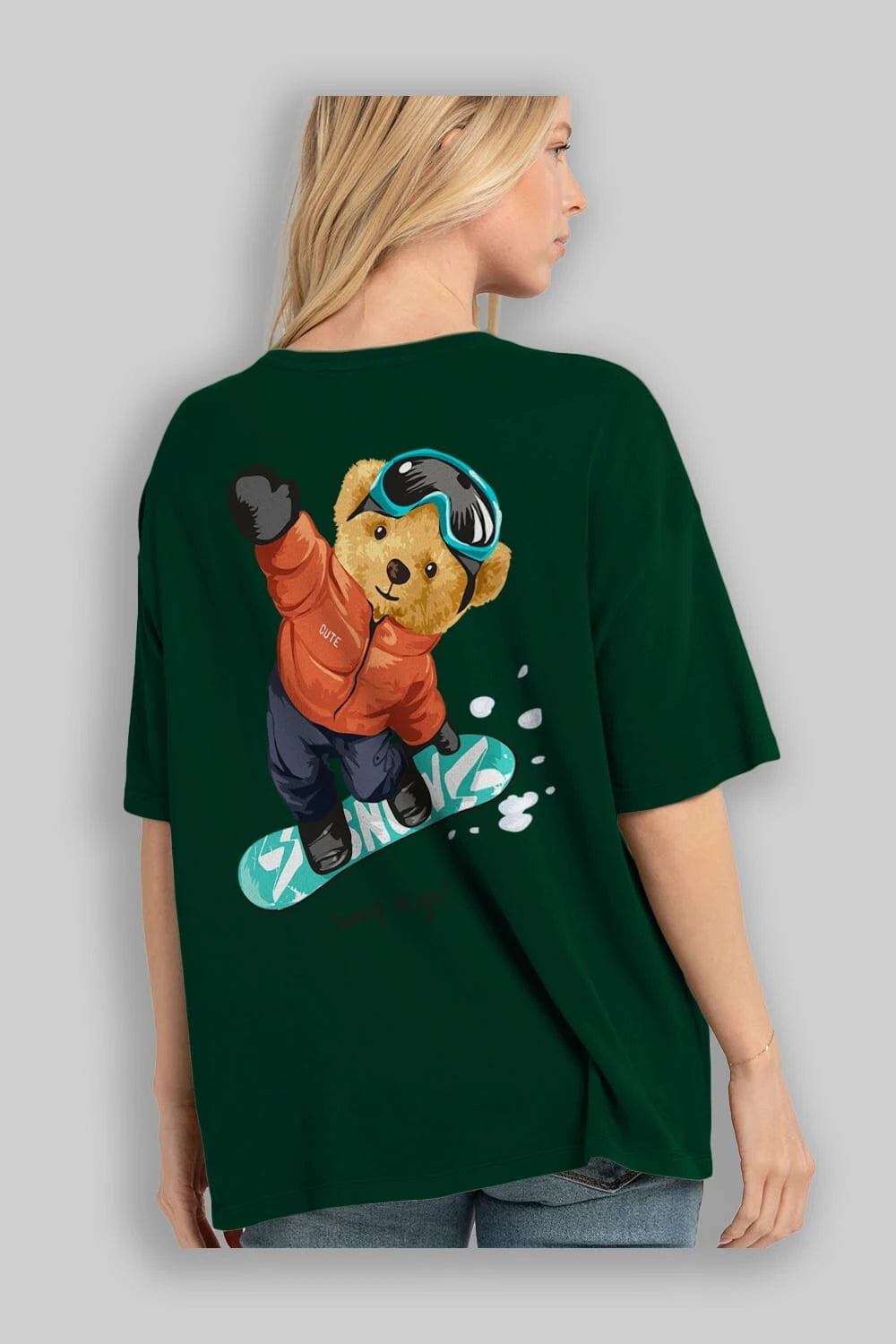 Teddy Bear Jump High Arka Baskılı Oversize t-shirt Erkek Kadın Unisex %100 Pamuk
