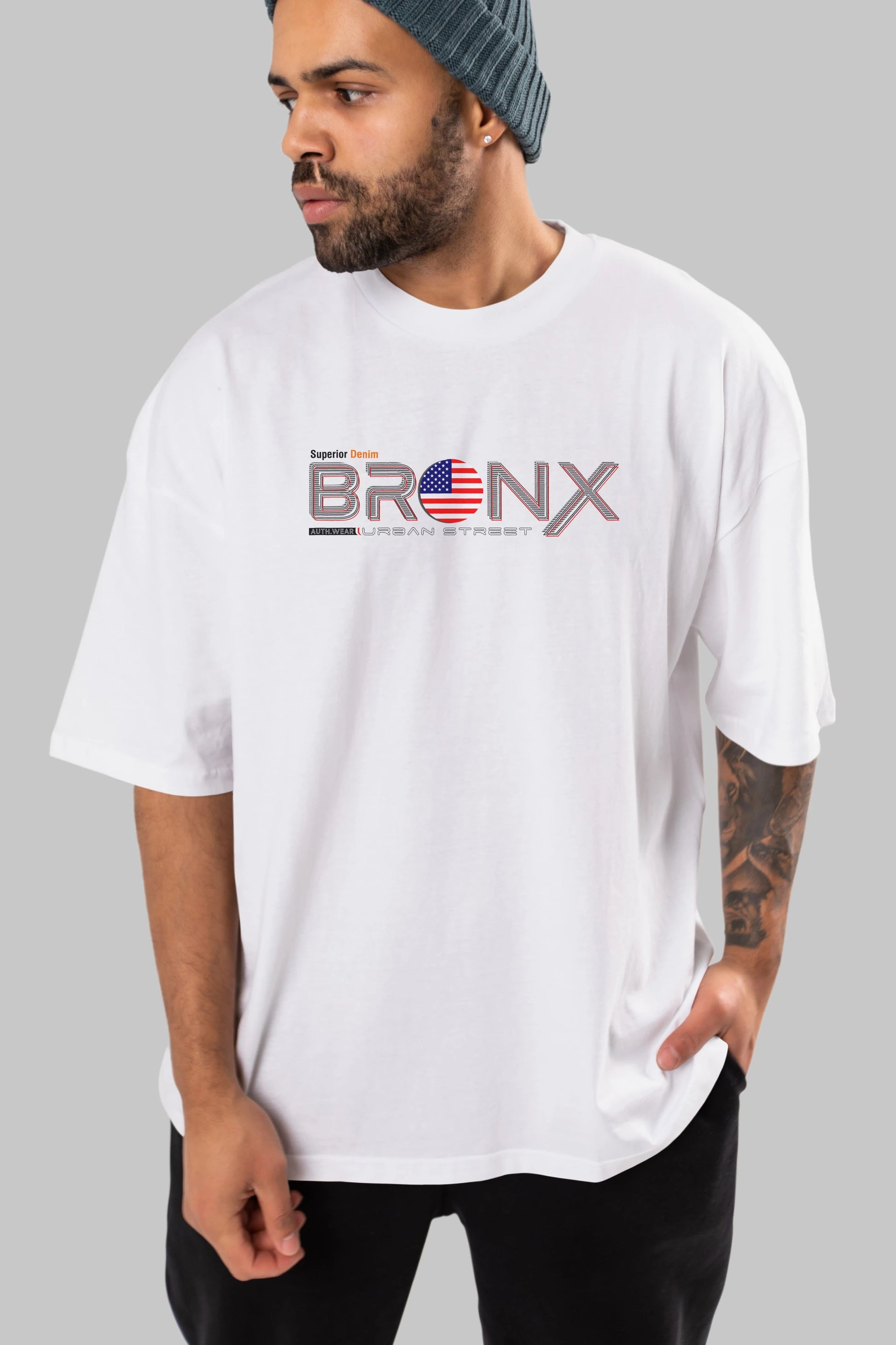 Bronx Ön Baskılı Oversize t-shirt Erkek Kadın Unisex