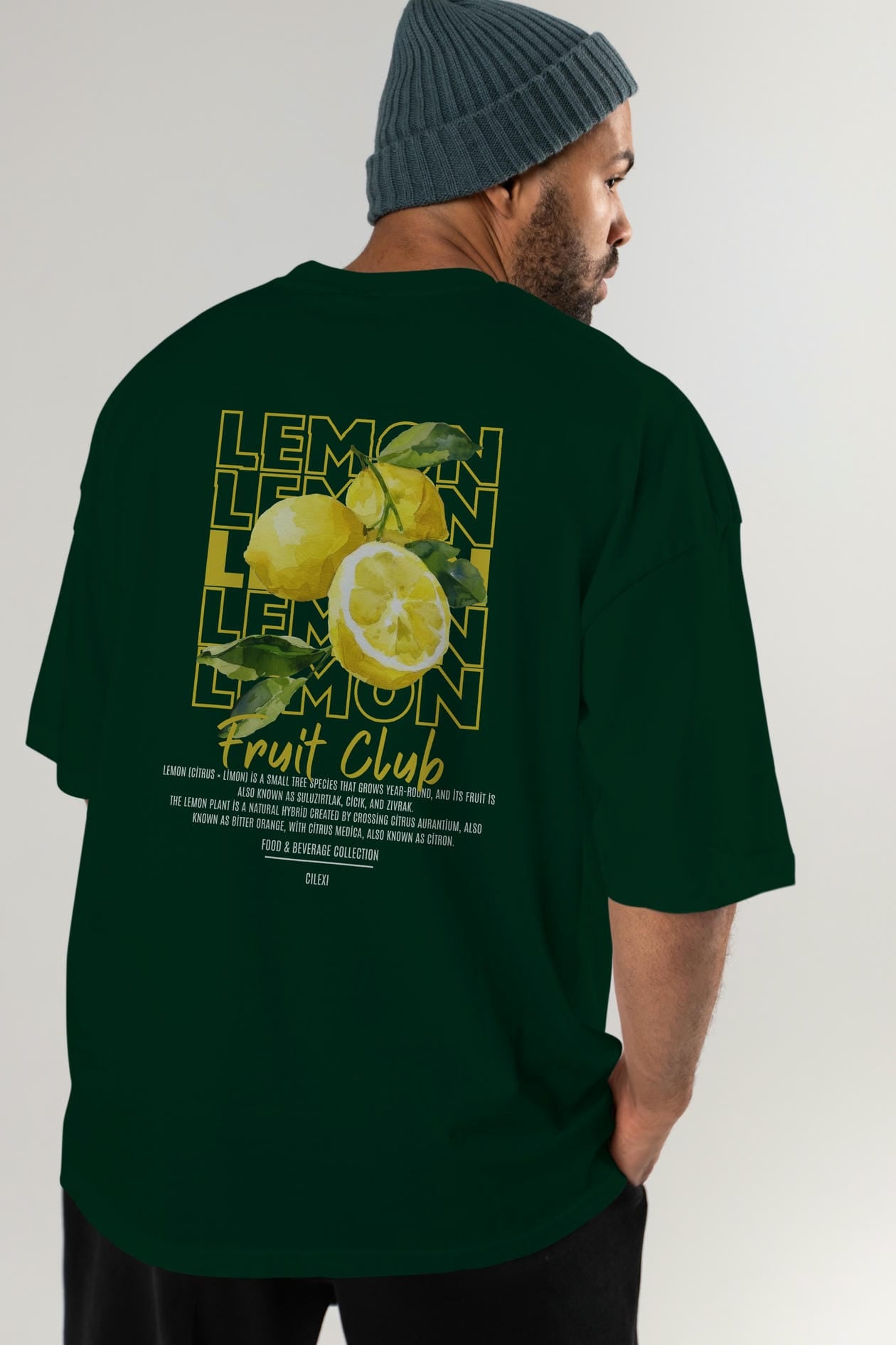 Lemon Arka Baskılı Oversize t-shirt Erkek Kadın Pamuk Bisiklet Yaka tişort