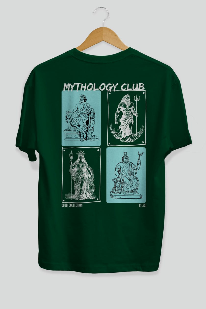 Mythology Club Arka Baskılı Oversize t-shirt Erkek Kadın %100 Pamuk Bisiklet Yaka tişort