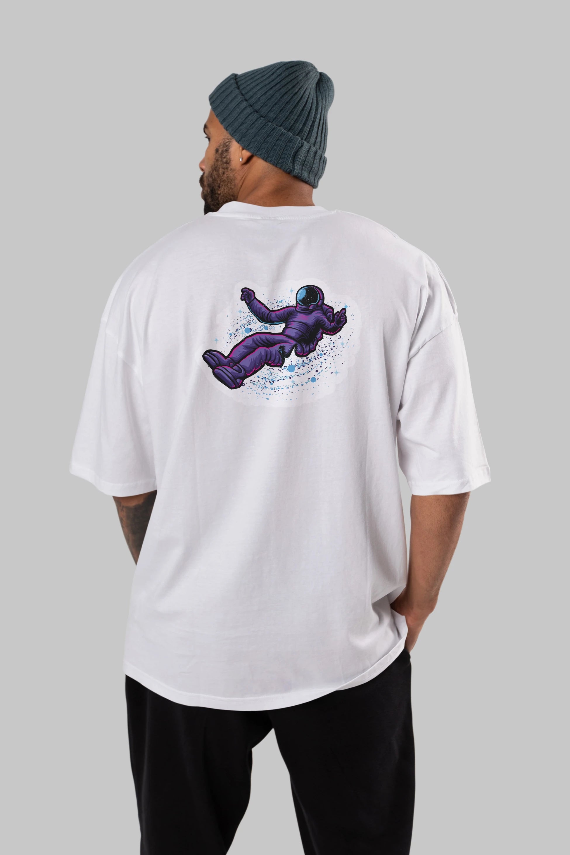 Having fun in outer space sticker Arka Baskılı Oversize t-shirt Erkek Kadın Unisex