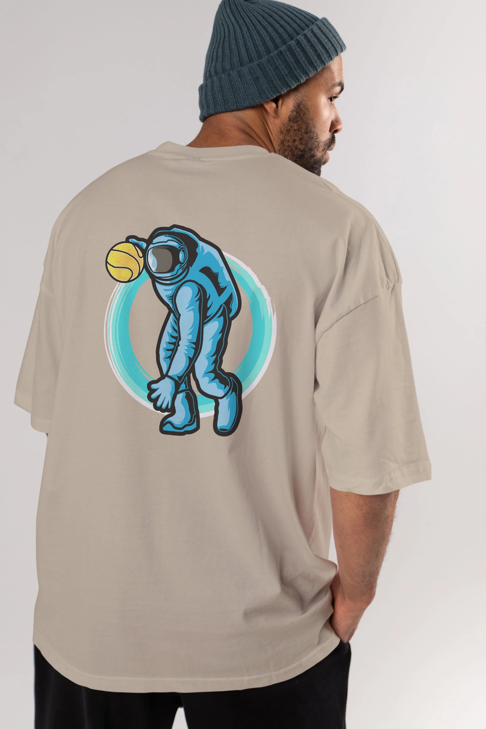 Astronaut Dribble Arka Baskılı Oversize t-shirt Erkek Kadın Unisex