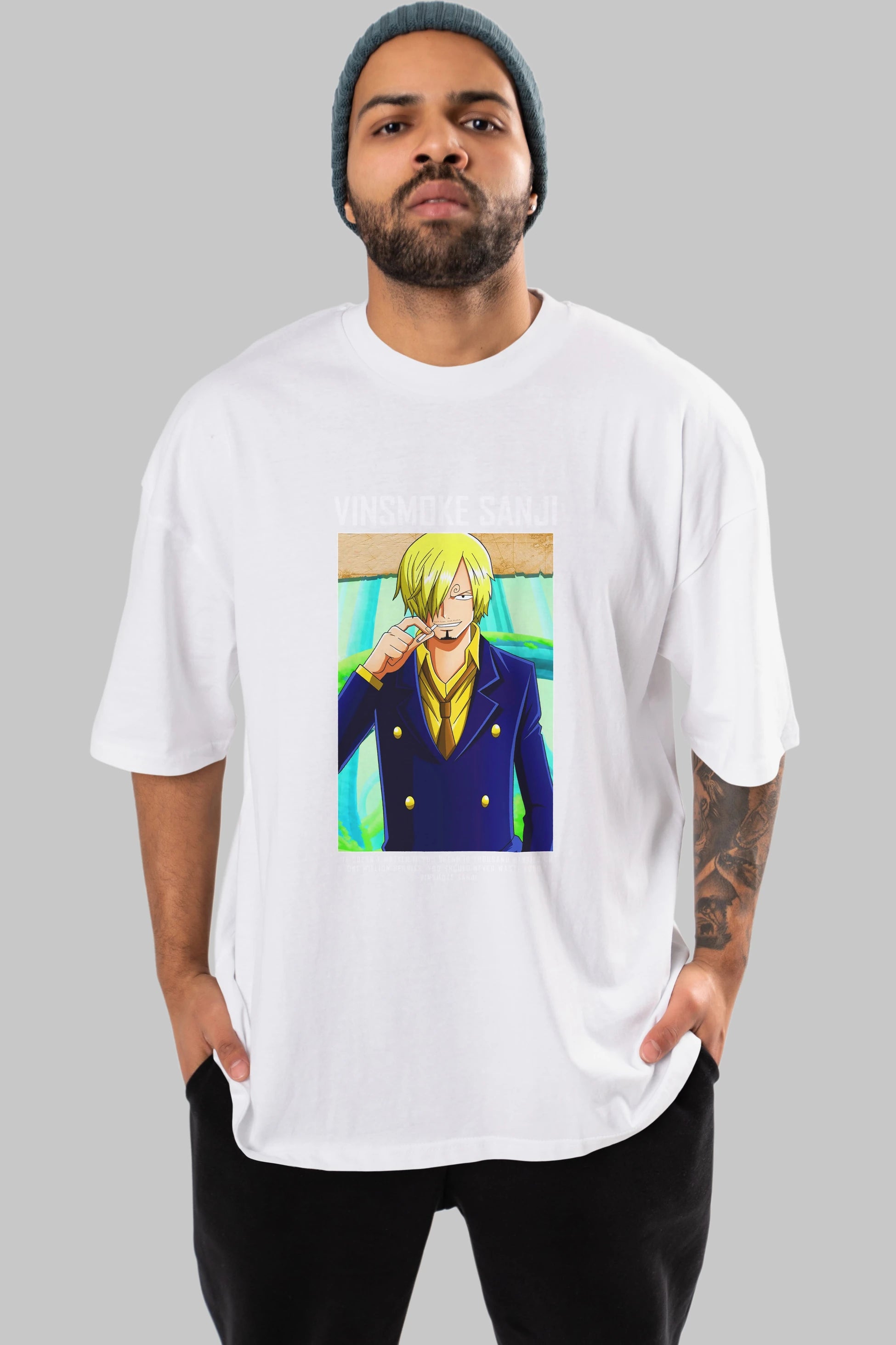 Sanji 2 Anime Ön Baskılı Oversize t-shirt Erkek Kadın Unisex
