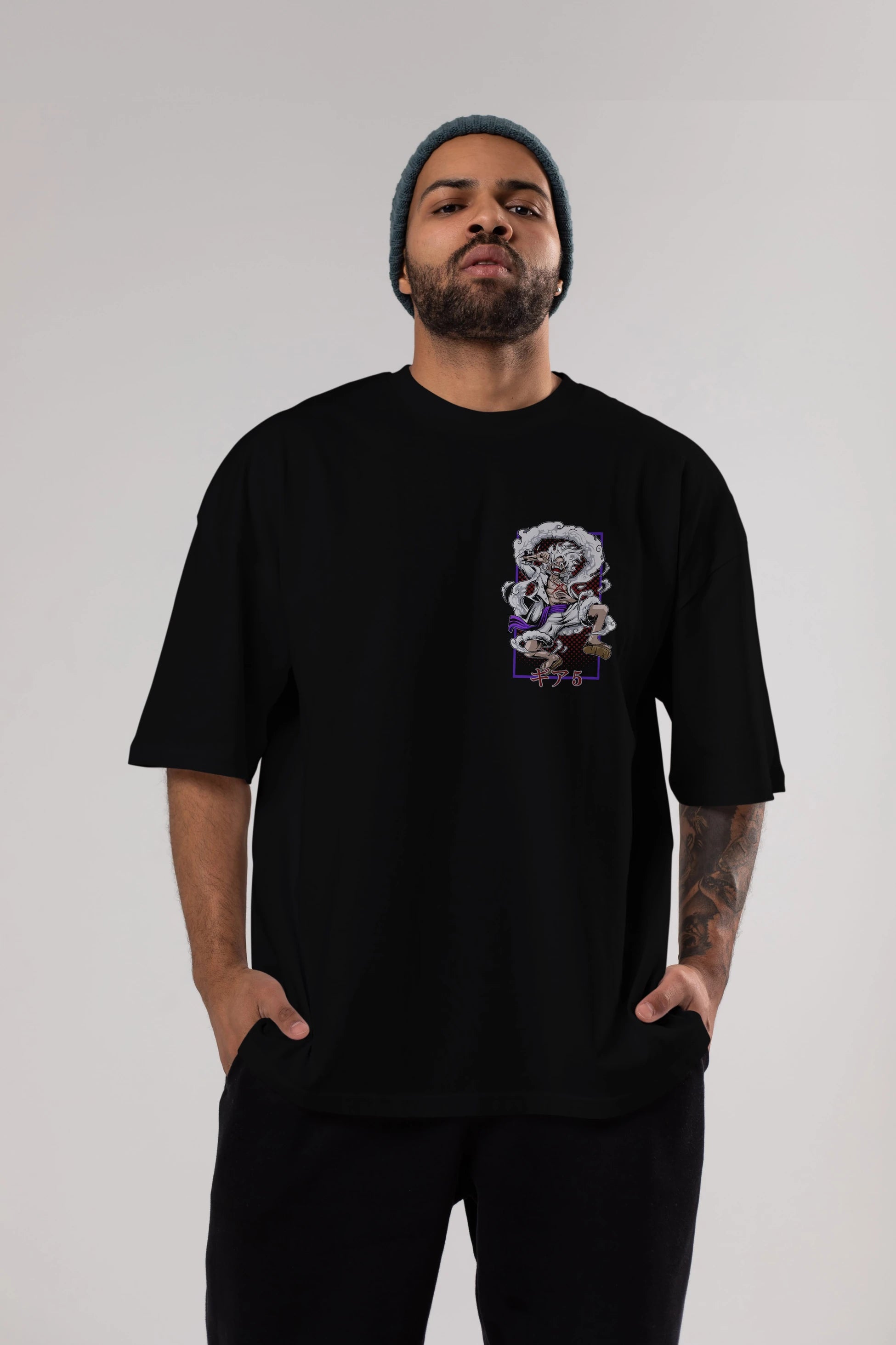 LUFFY GEAR 5 RECUADRO Ön Sol Baskılı Oversize t-shirt Erkek Kadın Unisex %100 Pamuk Bisiklet Yaka tişort