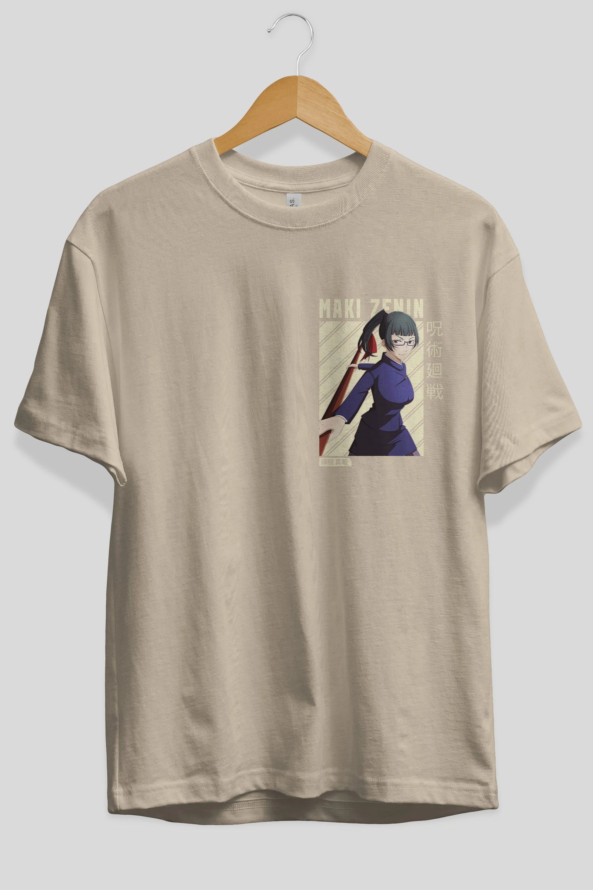 Maki Zenin CHAİNSAWMAN Ön Sol Baskılı Oversize t-shirt Erkek Kadın Unisex %100 Pamuk Bisiklet Yaka tişort
