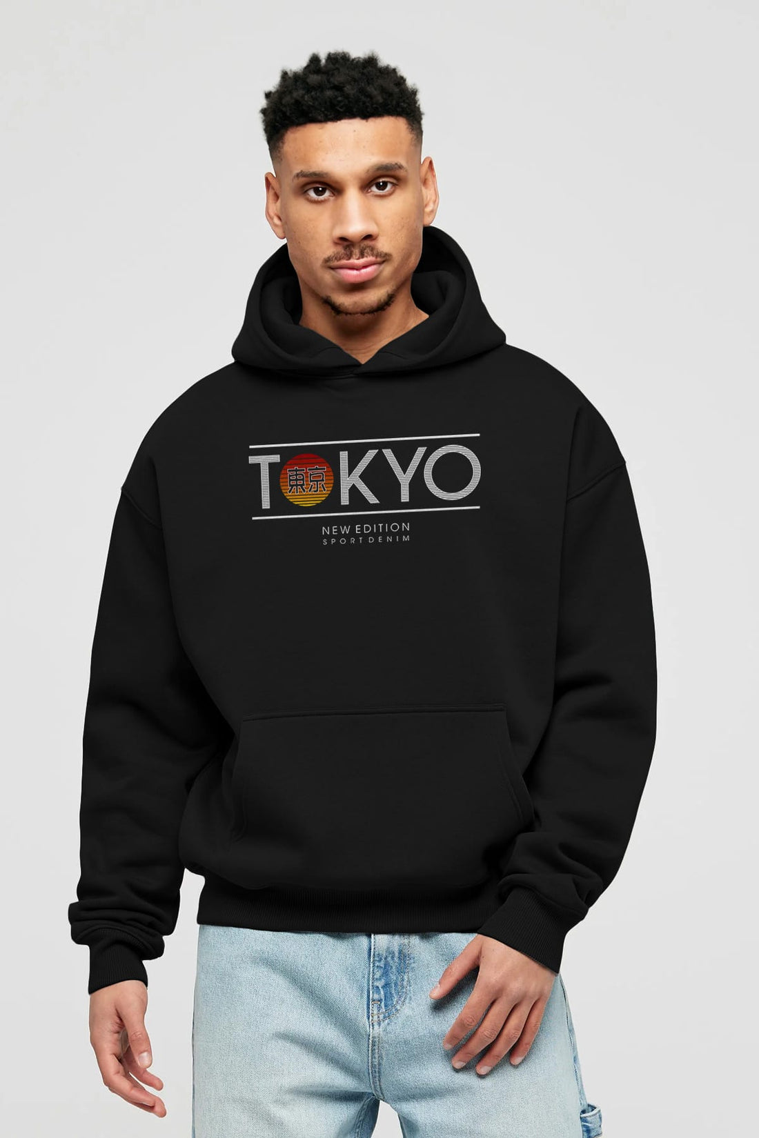Tokyo Sport Ön Baskılı Oversize Hoodie Kapüşonlu Sweatshirt Erkek Kadın Unisex