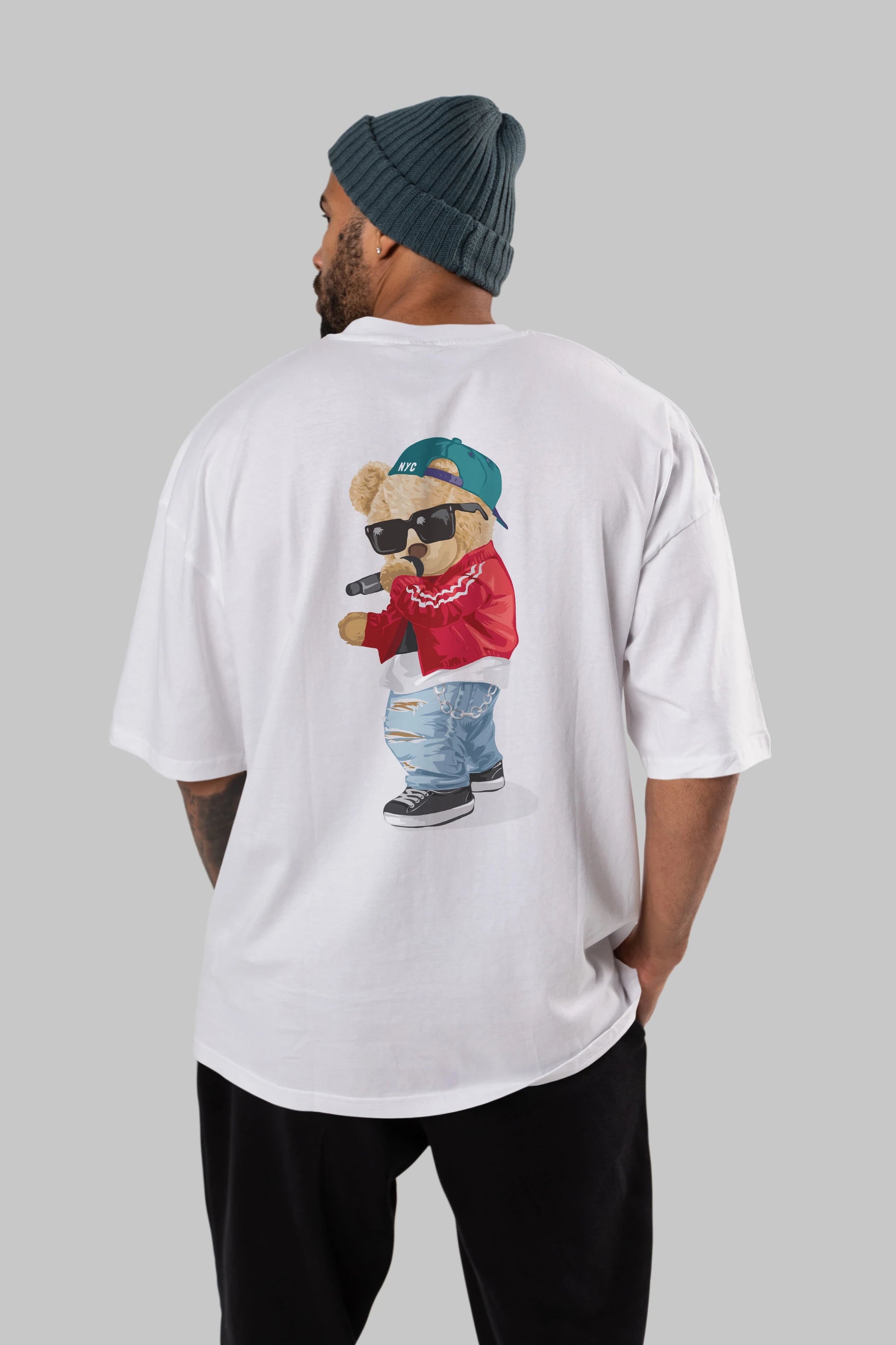Teddy Bear Şarkıcı Arka Baskılı Oversize t-shirt Erkek Kadın Unisex %100 Pamuk