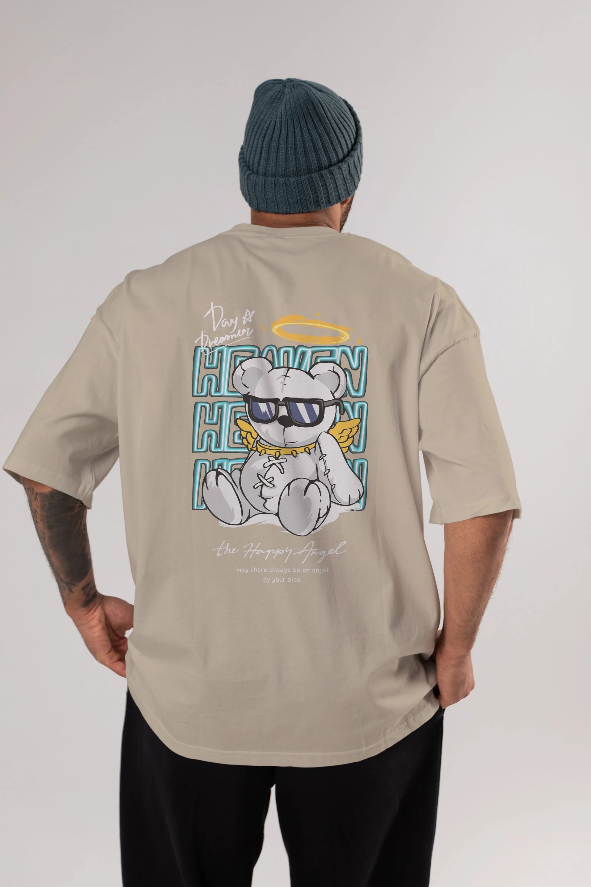 Heaven Bear Arka Baskılı Oversize t-shirt Erkek Kadın Unisex