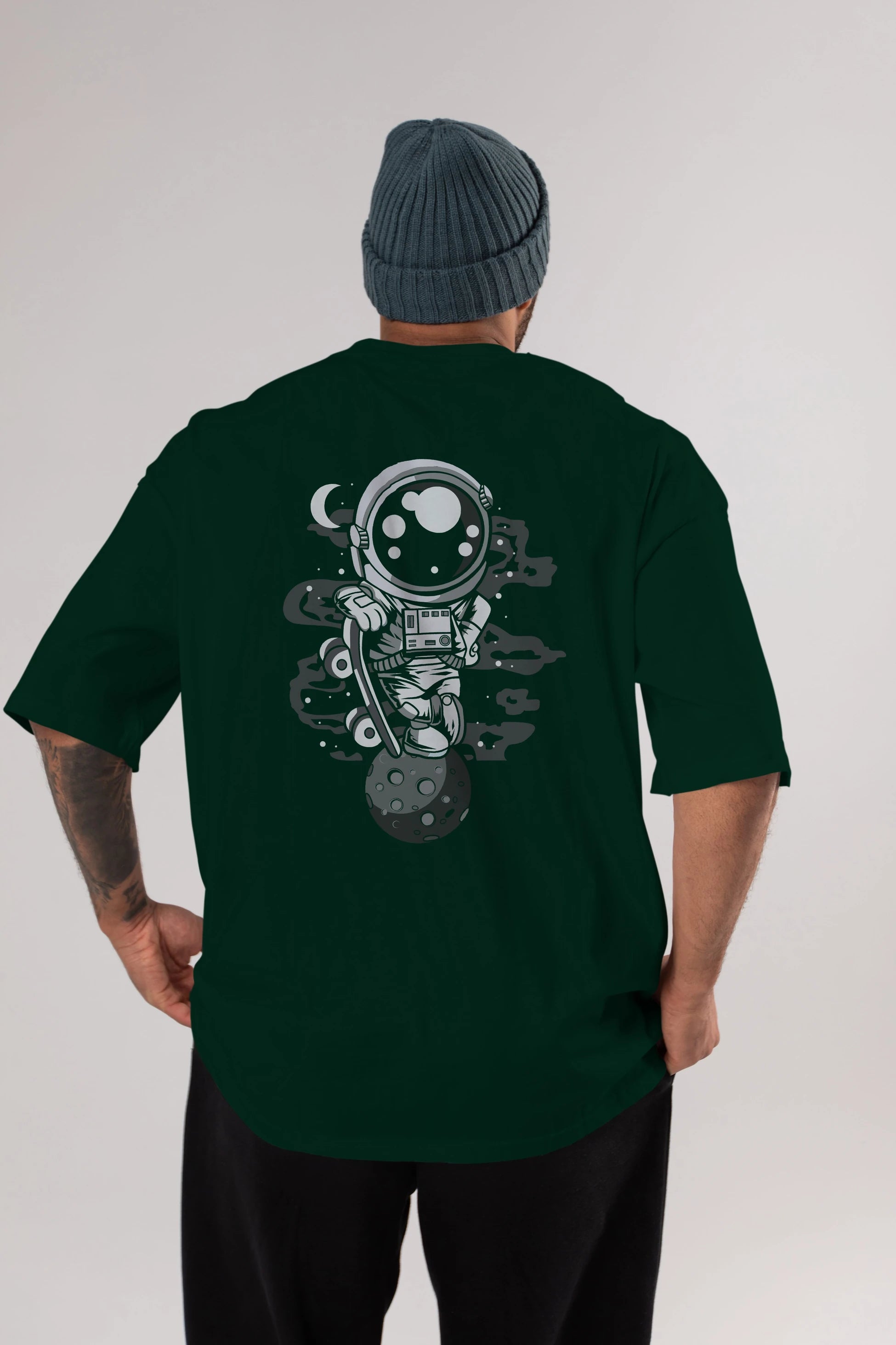 Astronaut Skater Boy Arka Baskılı Oversize t-shirt Erkek Kadın Unisex