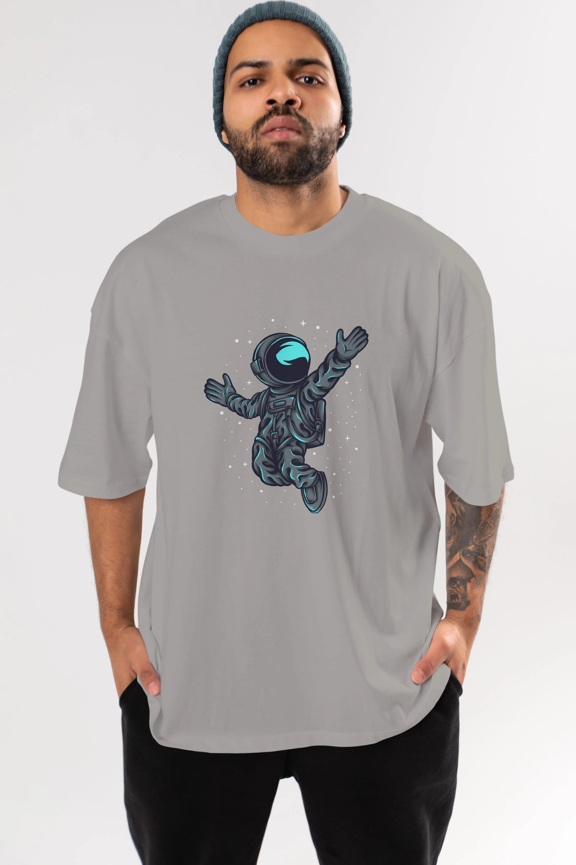 Happy Astronaut Ön Baskılı Oversize t-shirt Erkek Kadın Unisex