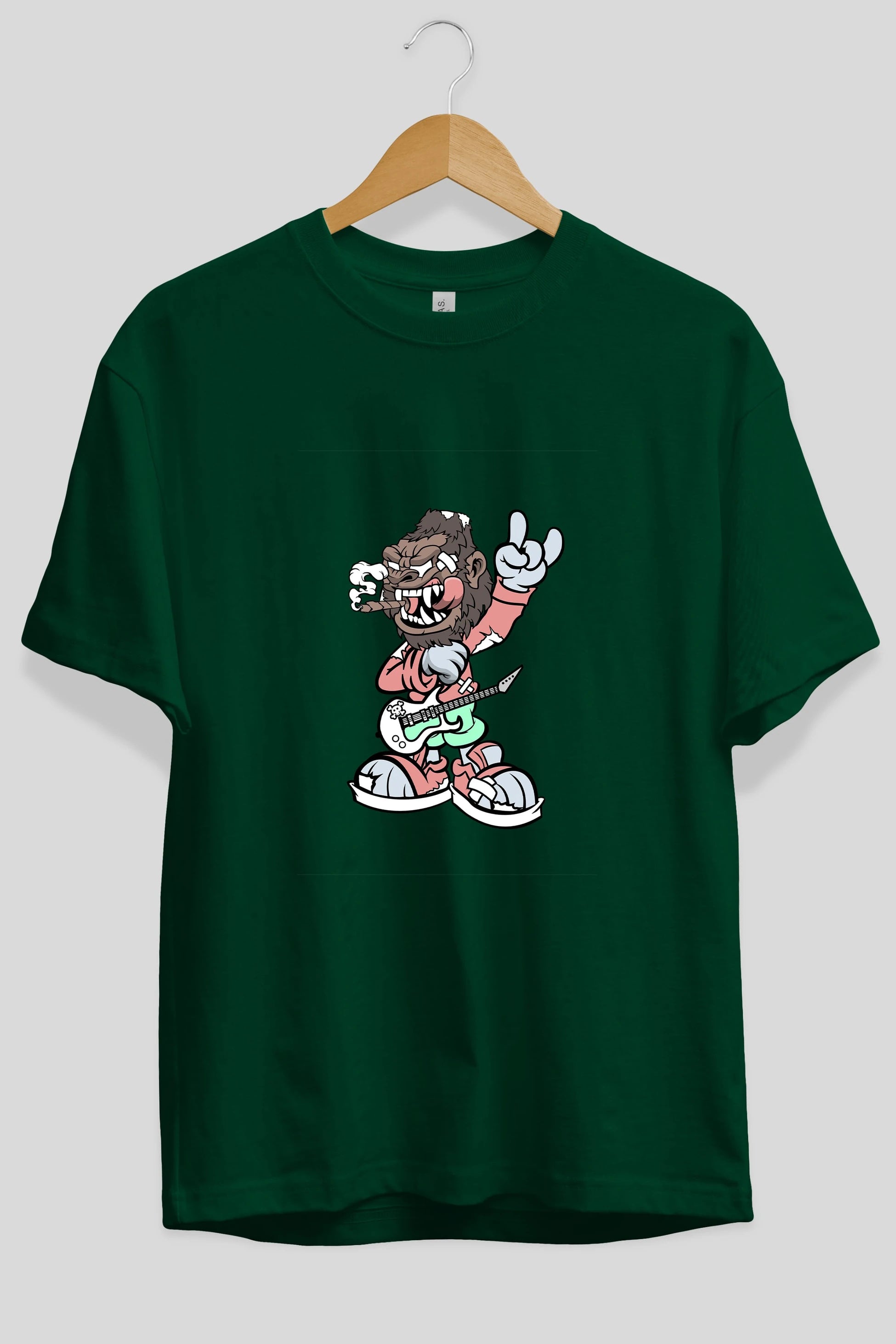 Gorilla Rockstar Ön Baskılı Oversize t-shirt Erkek Kadın Unisex %100 Pamuk tişort