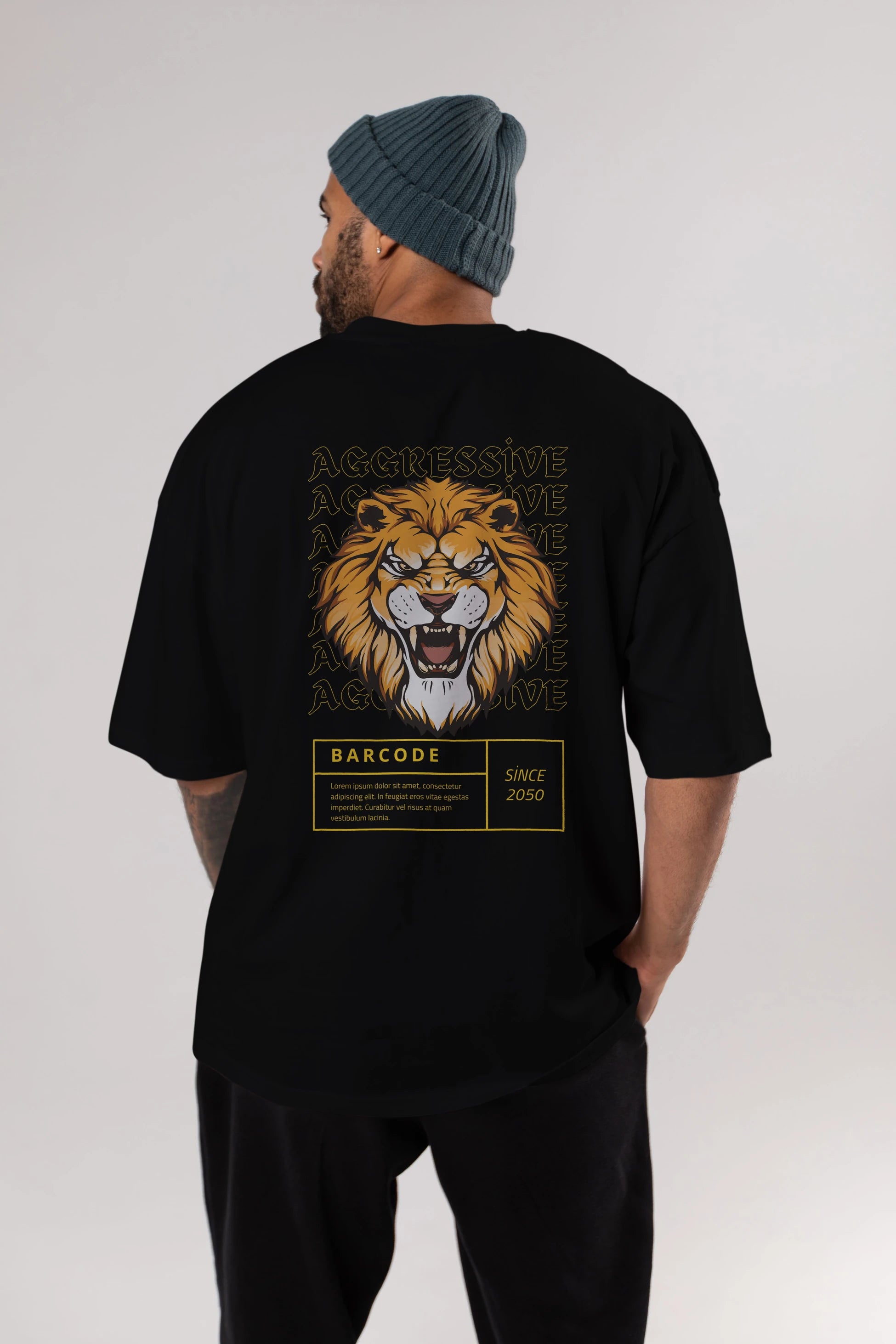 Aggressive Lion Arka Baskılı Oversize t-shirt Erkek Kadın Unisex