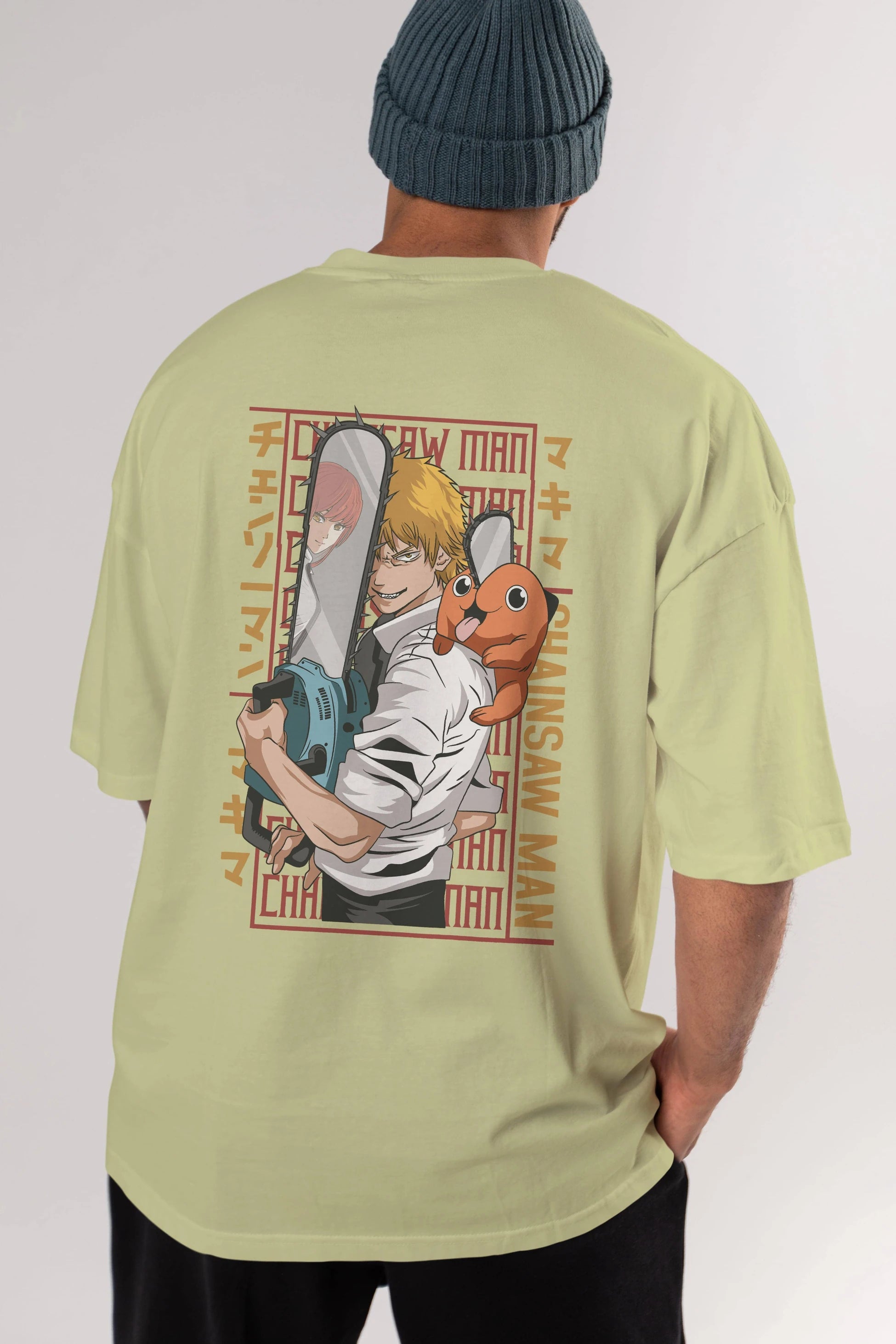Chainsaw DENJI Anime Arka Baskılı Oversize t-shirt Erkek Kadın Unisex