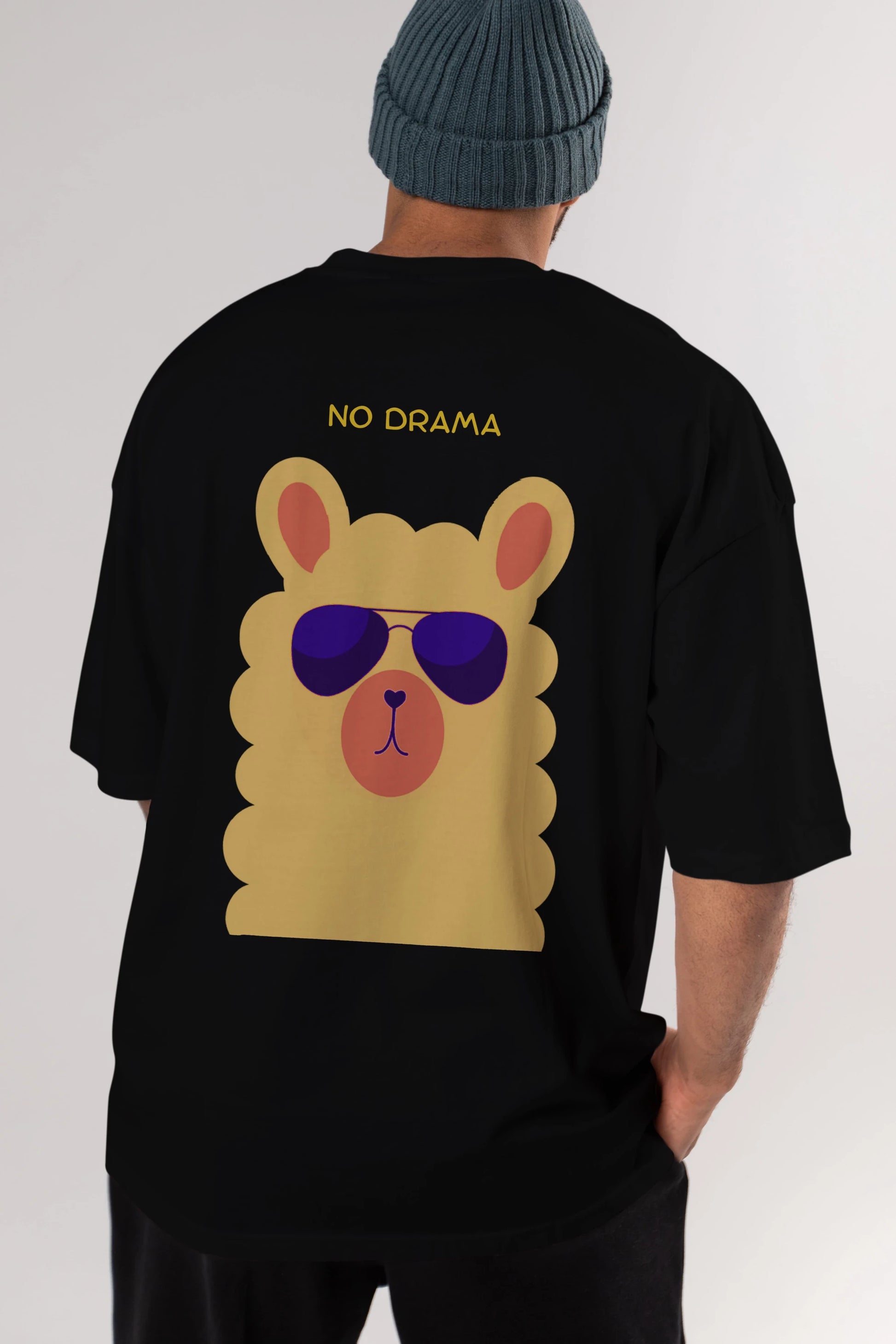 No Drama Yazılı Lama Arka Baskılı Oversize t-shirt Erkek Kadın Unisex